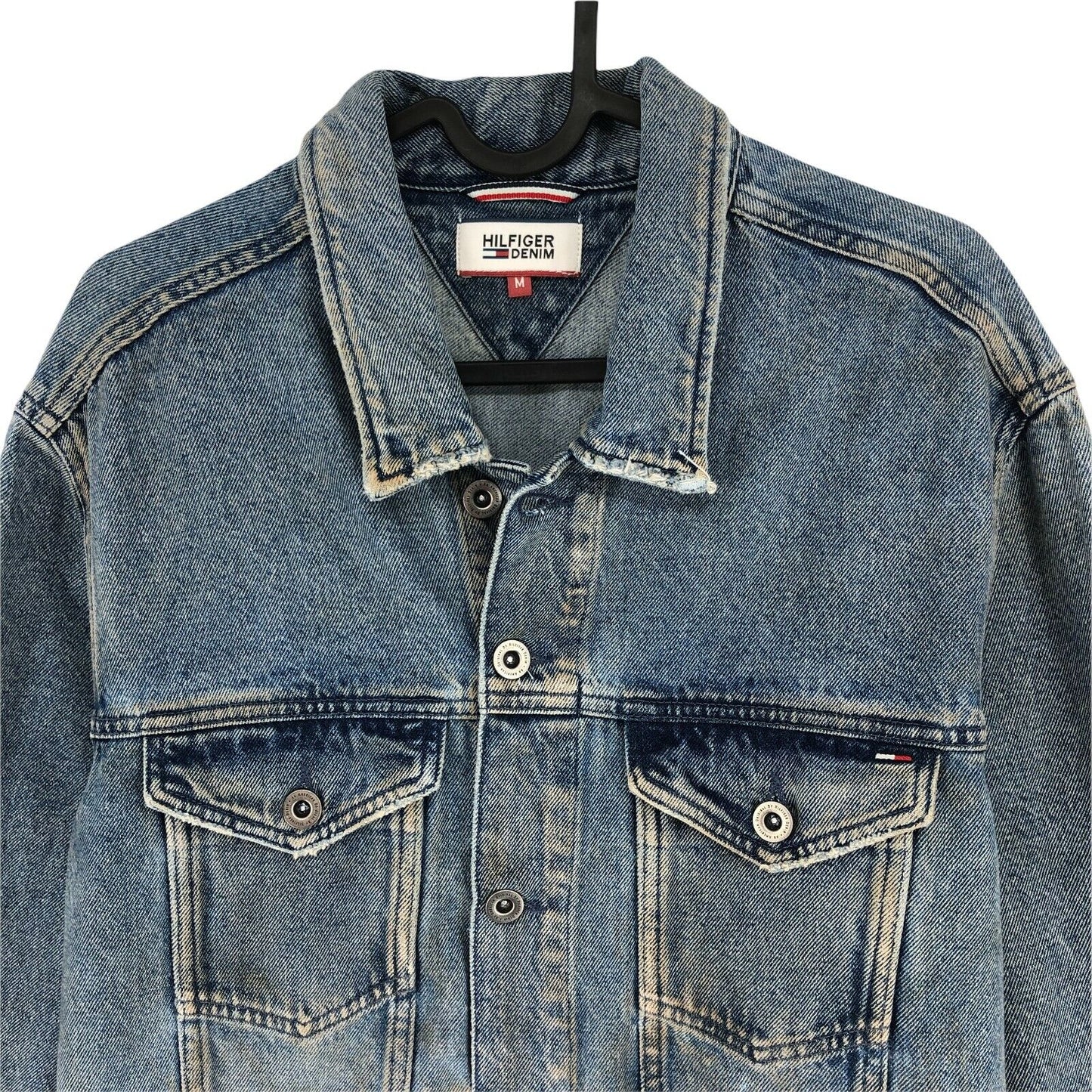 TOMMY HILFIGER Blue Denim Biker Jacket Coat Size M