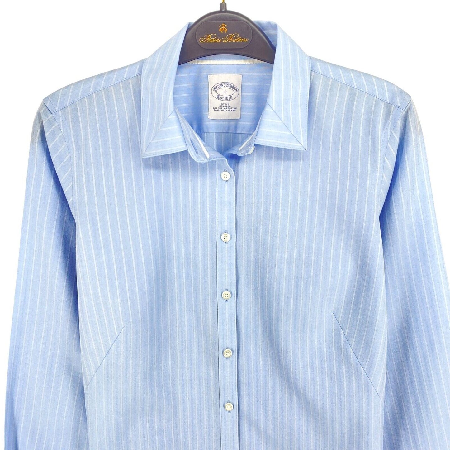 Brooks Brothers Blue Striped Fitted Supima Cotton Shirt Size EU 34 UK 8 US 2