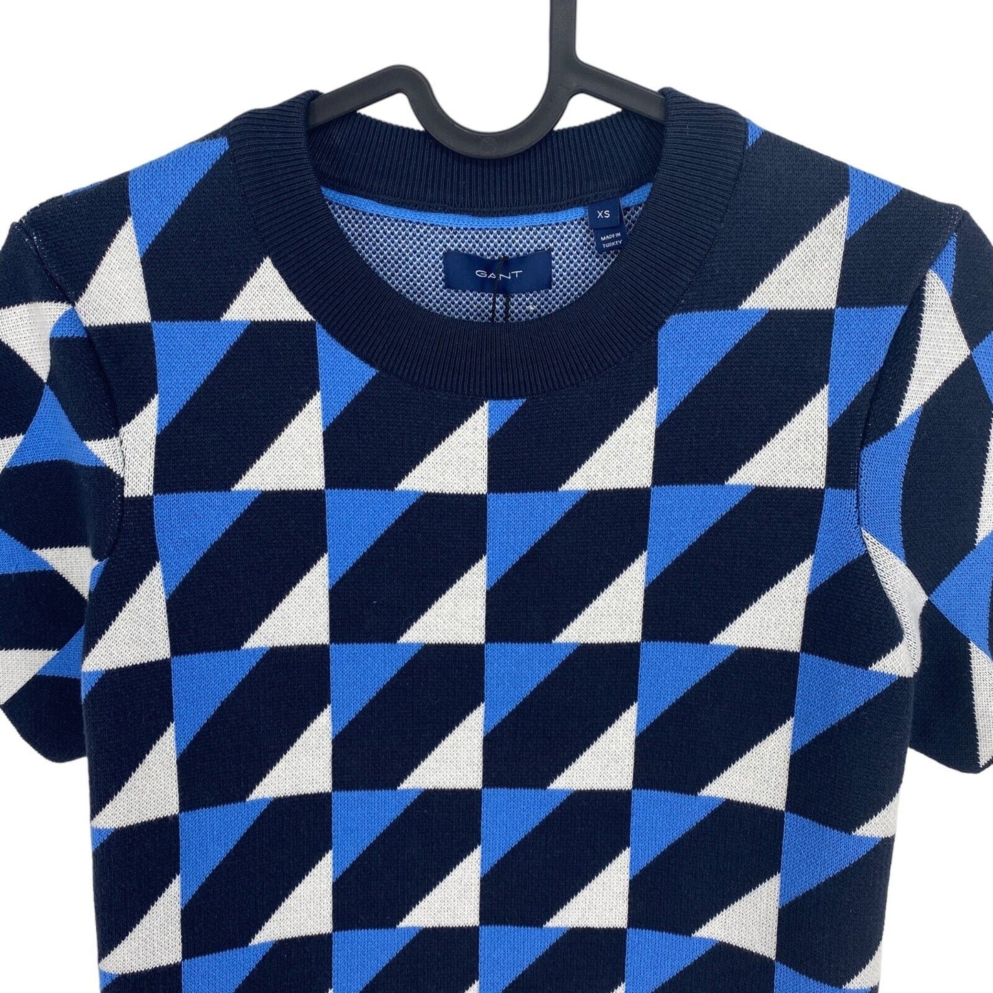 GANT Blaues Top mit Rundhalsausschnitt und geometrischem Muster, Größe XS