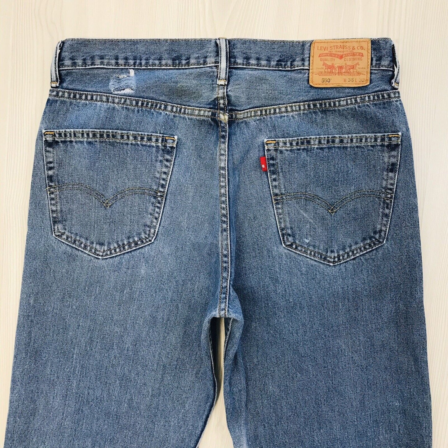 Levi's 550 Blue Relaxed Straight Fit Distressed Jeans Size W36 L32