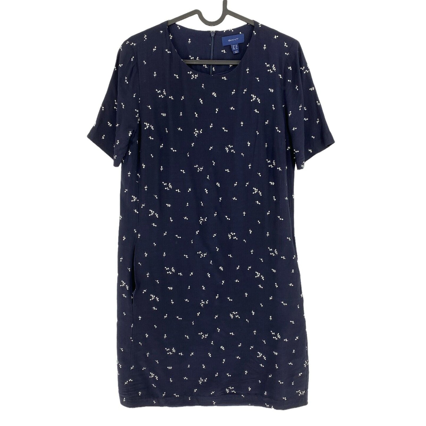 GANT Navy Blue Micro Flower Print Crew Neck Dress Size EU 36 UK 10 US 6