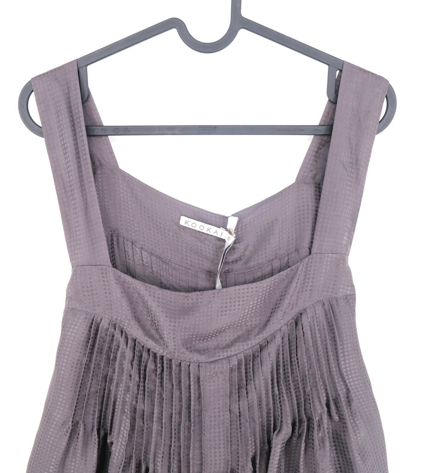 KOOKAI Grey Pleated Square Neck 100% Silk Tank Top Blouse Size EU 38 40 M L