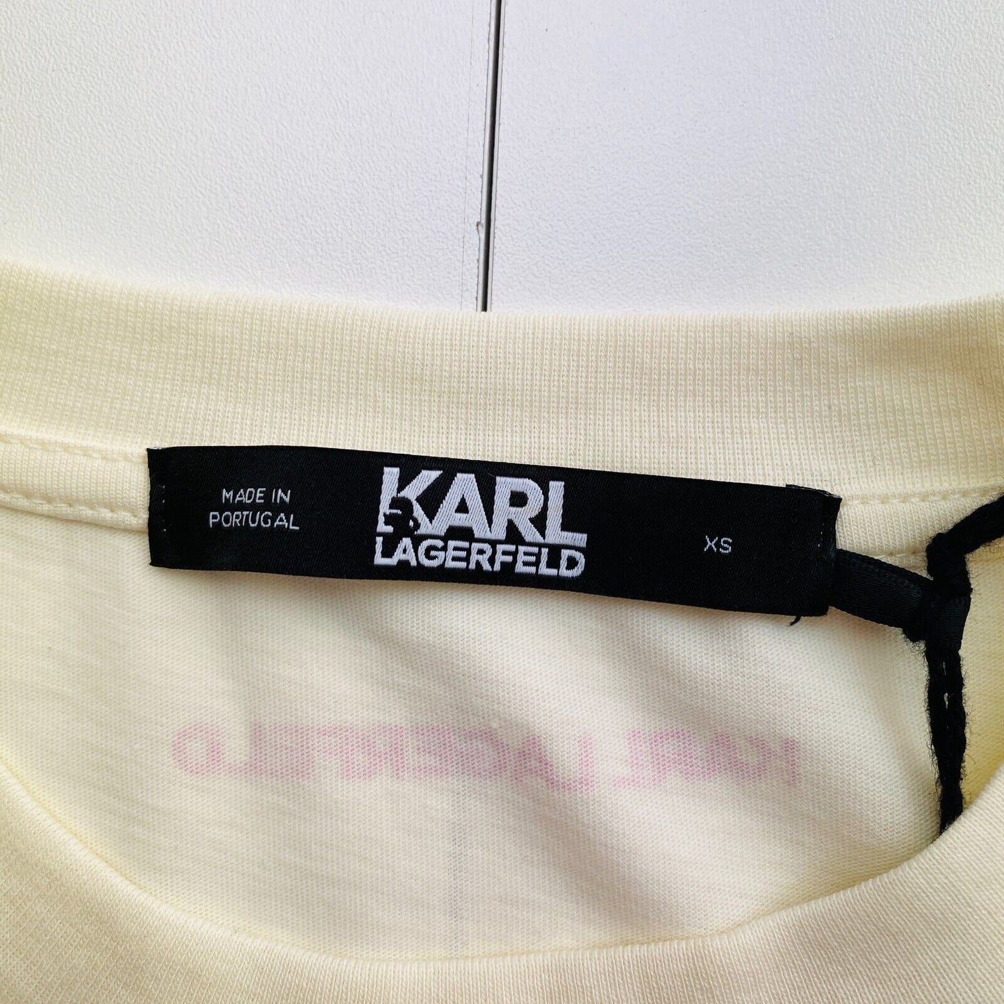 Karl Lagerfeld Women Beige Future Logo Crew Neck T Shirt Size XS