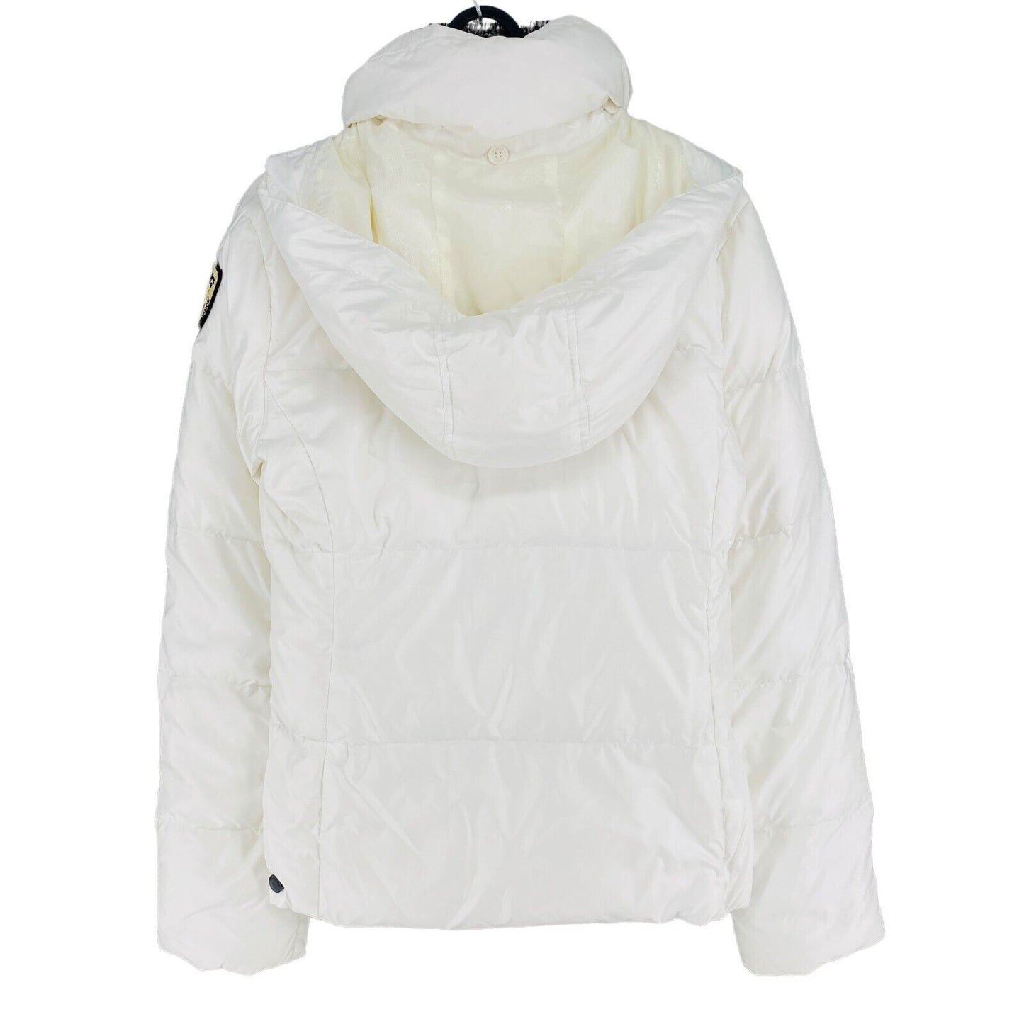 Blauer Blanc à capuche vers le bas rembourré doudoune manteau taille S