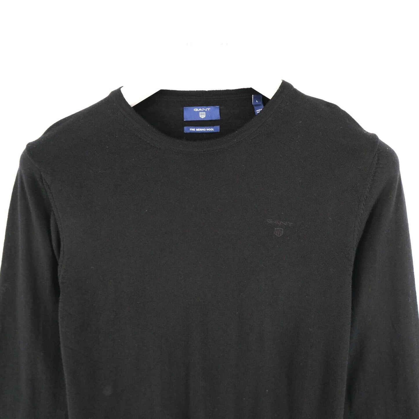 GANT Black Fine Merino Wool Crew Neck Sweater Jumper Size L