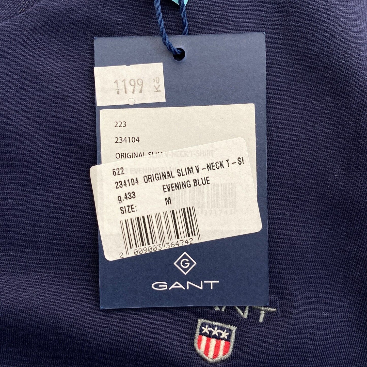 GANT Navy Blue Original Slim Fit V Neck T Shirt Size M