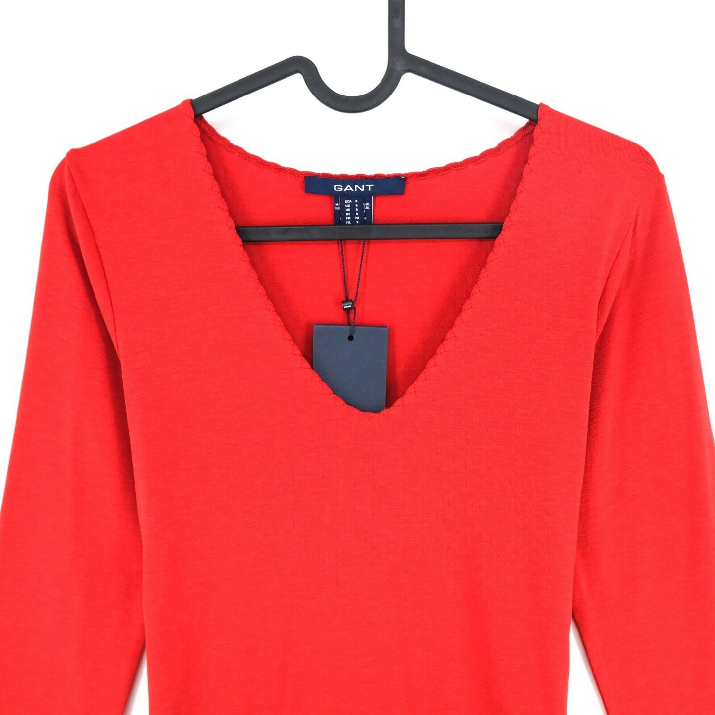 GANT Red Scallop V Neck Blouse T Shirt Size S