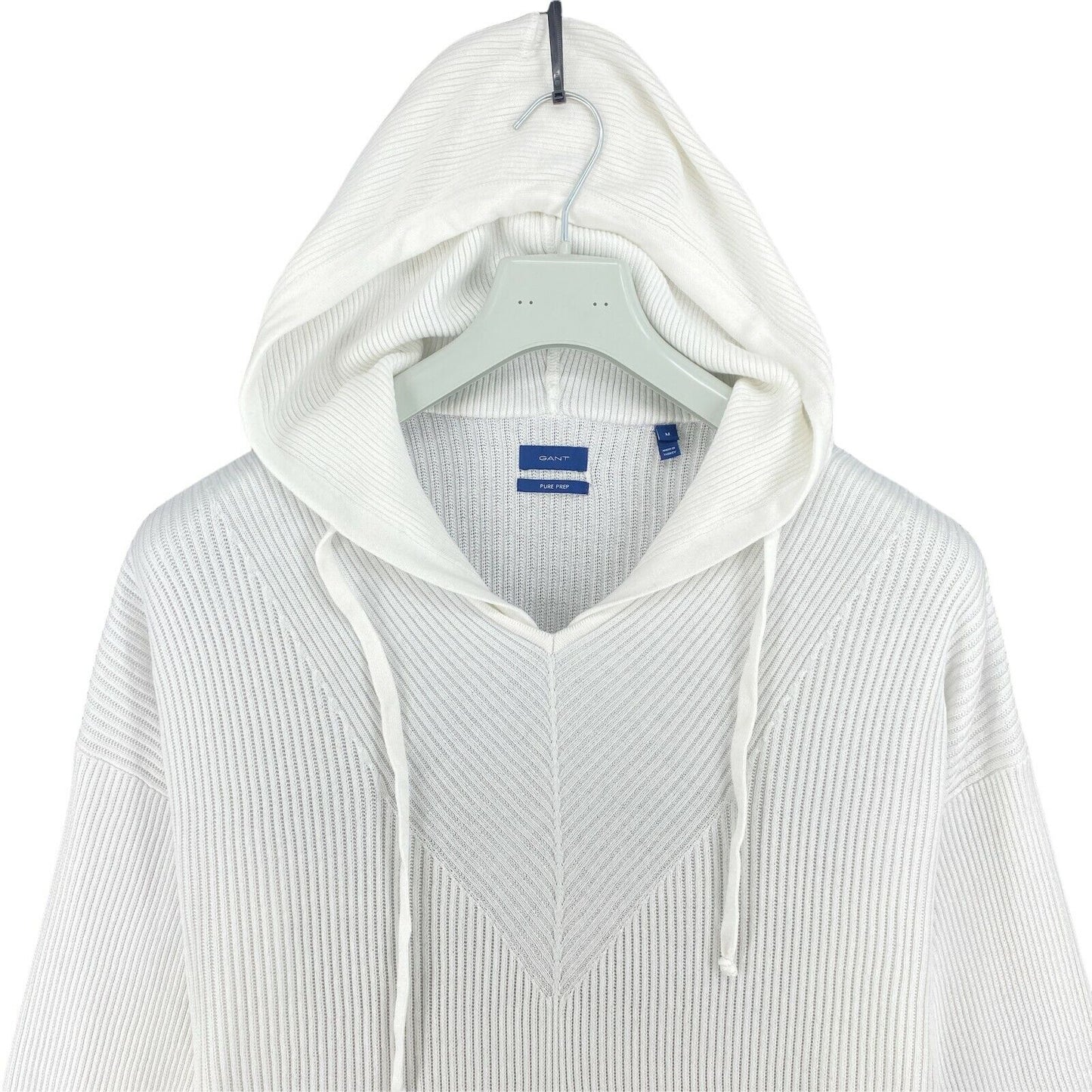 GANT White Pure Prep Hooded V Neck Oversized Sweater Jumper Size M