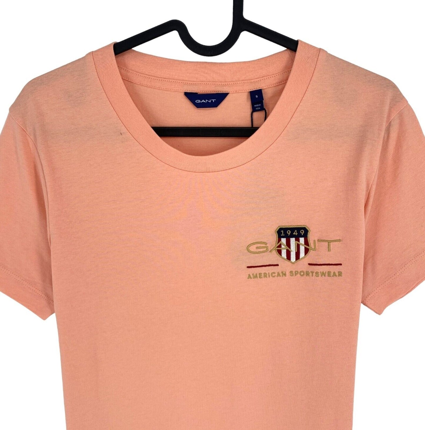 GANT Women Pinkish Orange Archive Shield SS Crew Neck T Shirt Size S