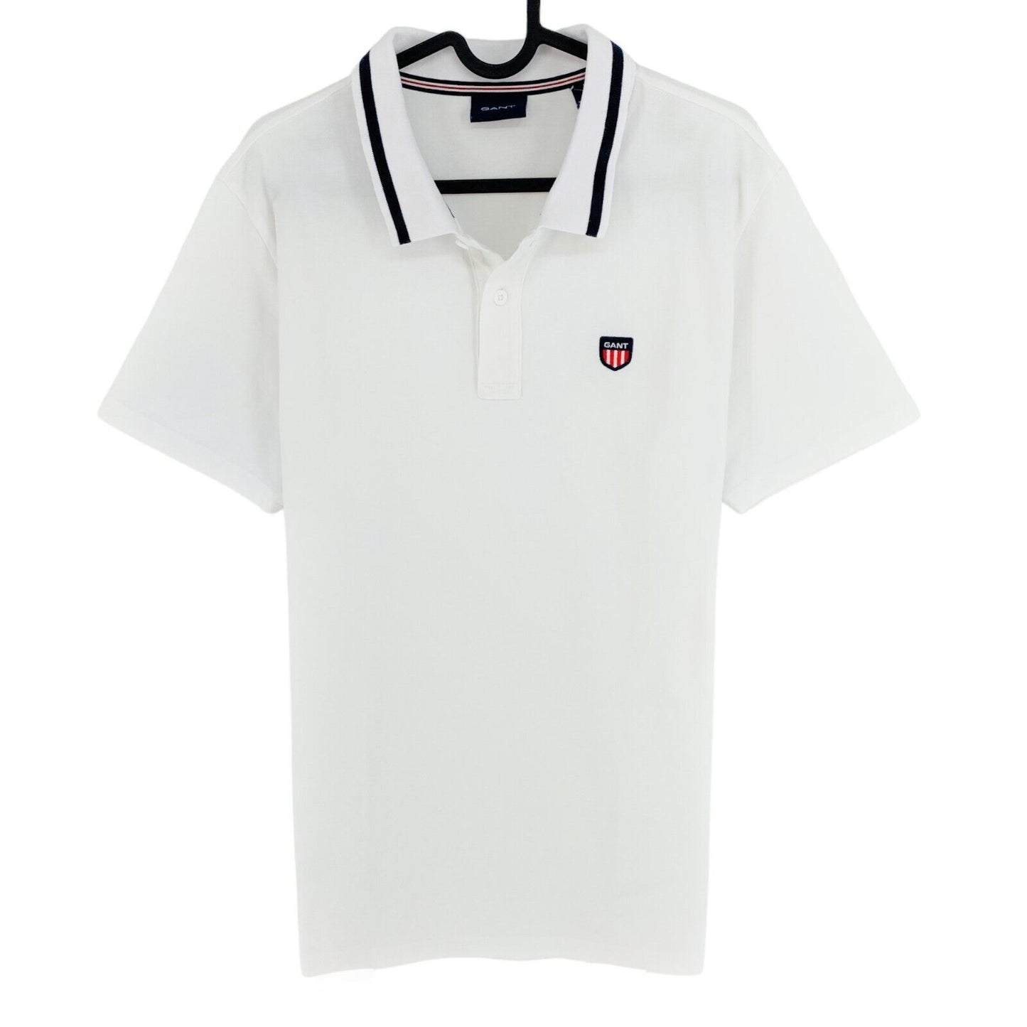 GANT Weißes Piqué-Rugger-Poloshirt mit Kragen, Größe L