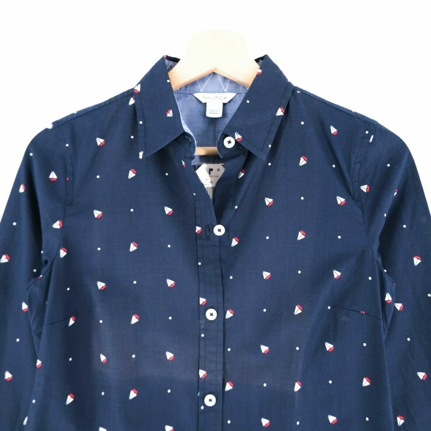 NAUTICA Navy Blue Ship Print Shirt Size M