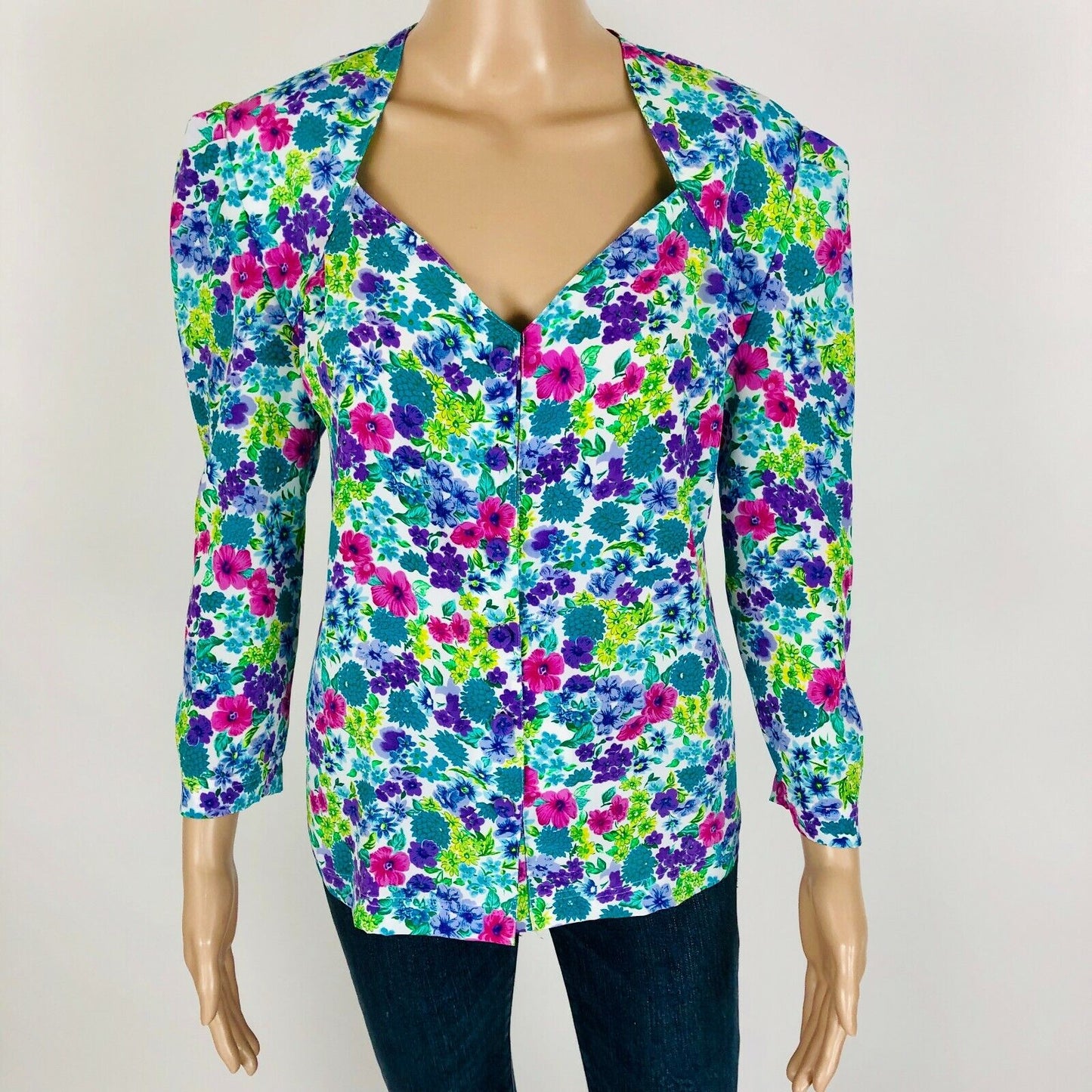 Vintage Women's Flowered Blouse Top Shirt EUR 42 US 12 UK 14