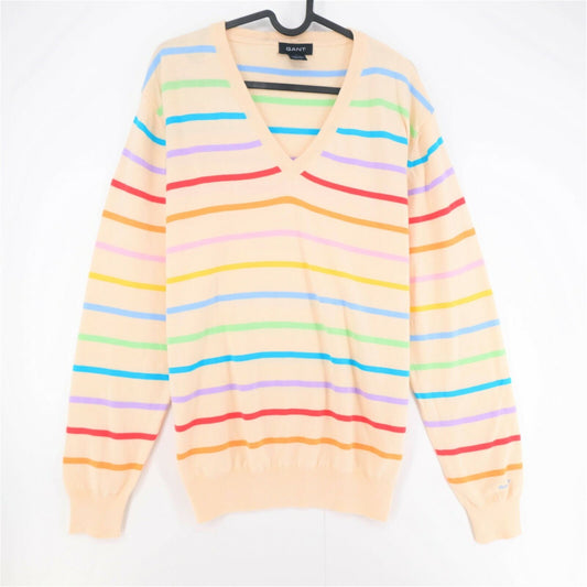 GANT Beige Striped V Neck Sweater Pullover Size M