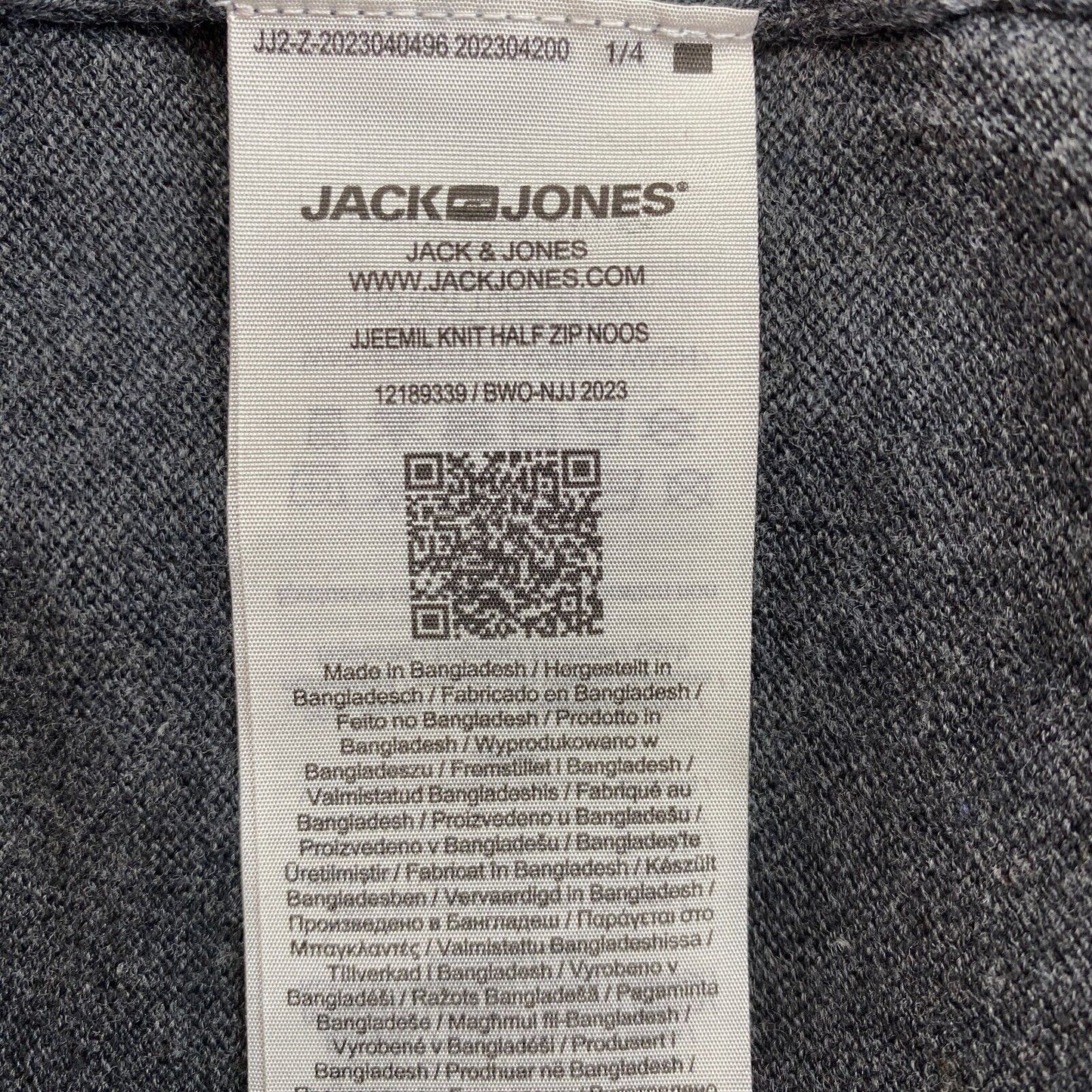 JACK&amp;JONES Pull en tricot gris avec demi-fermeture éclair pour homme Taille M