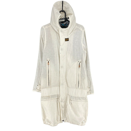 G-STAR RAW White 100% Linen Hooded Parka Jacket Size S