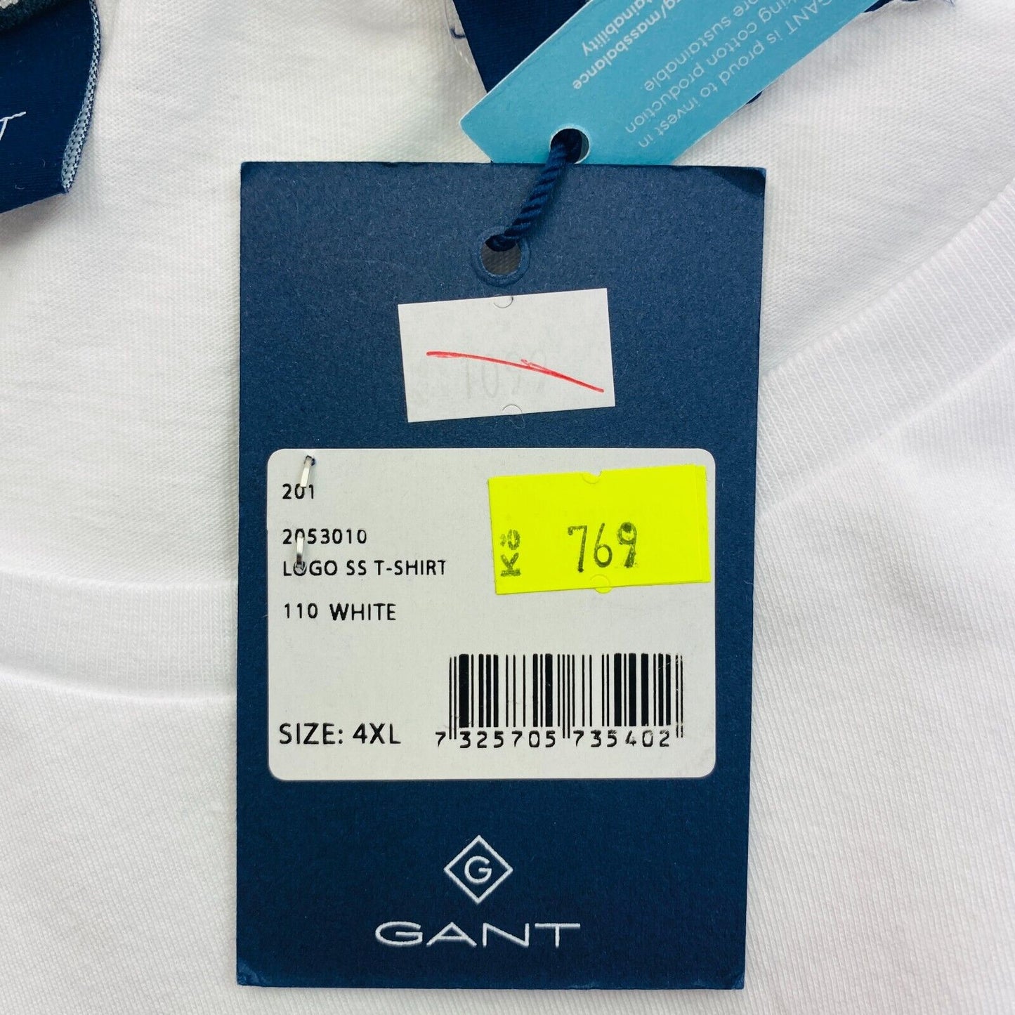 GANT Men White Logo Crew Neck Short Sleeve T Shirt Size 4XL