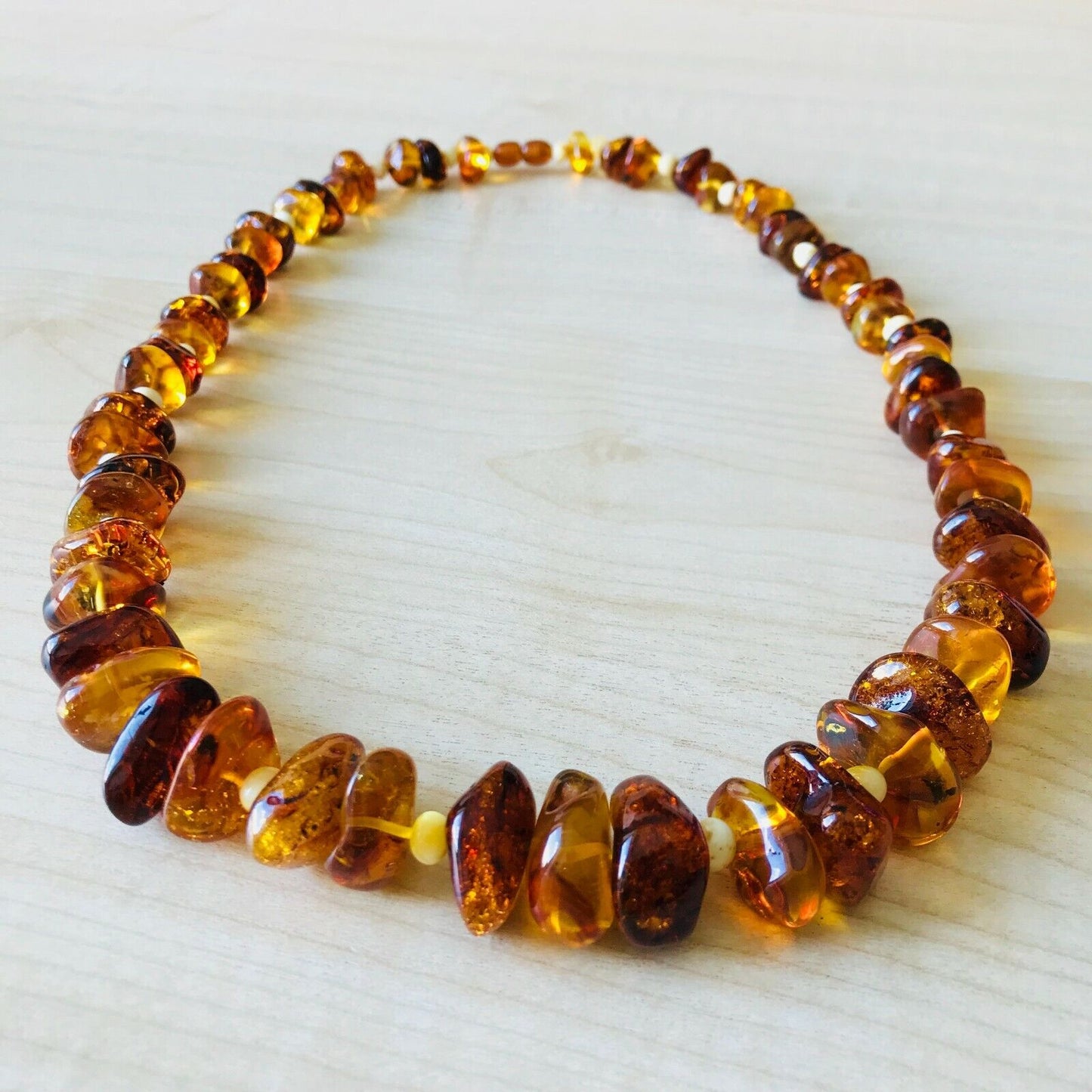 Large Light and Dark Natural Polished Baltic Amber Necklace 79 Grams