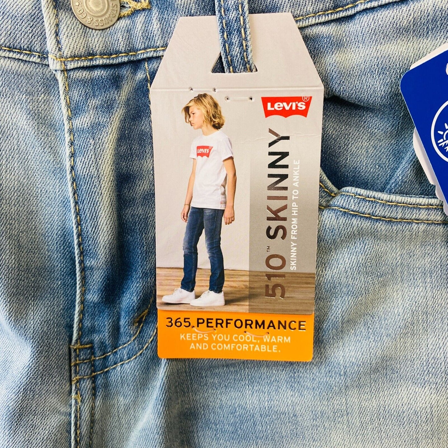 Levi's 510 Boys Blue Stretch Skinny Fit Adjustable Waist Jeans 16 Years 176 cm