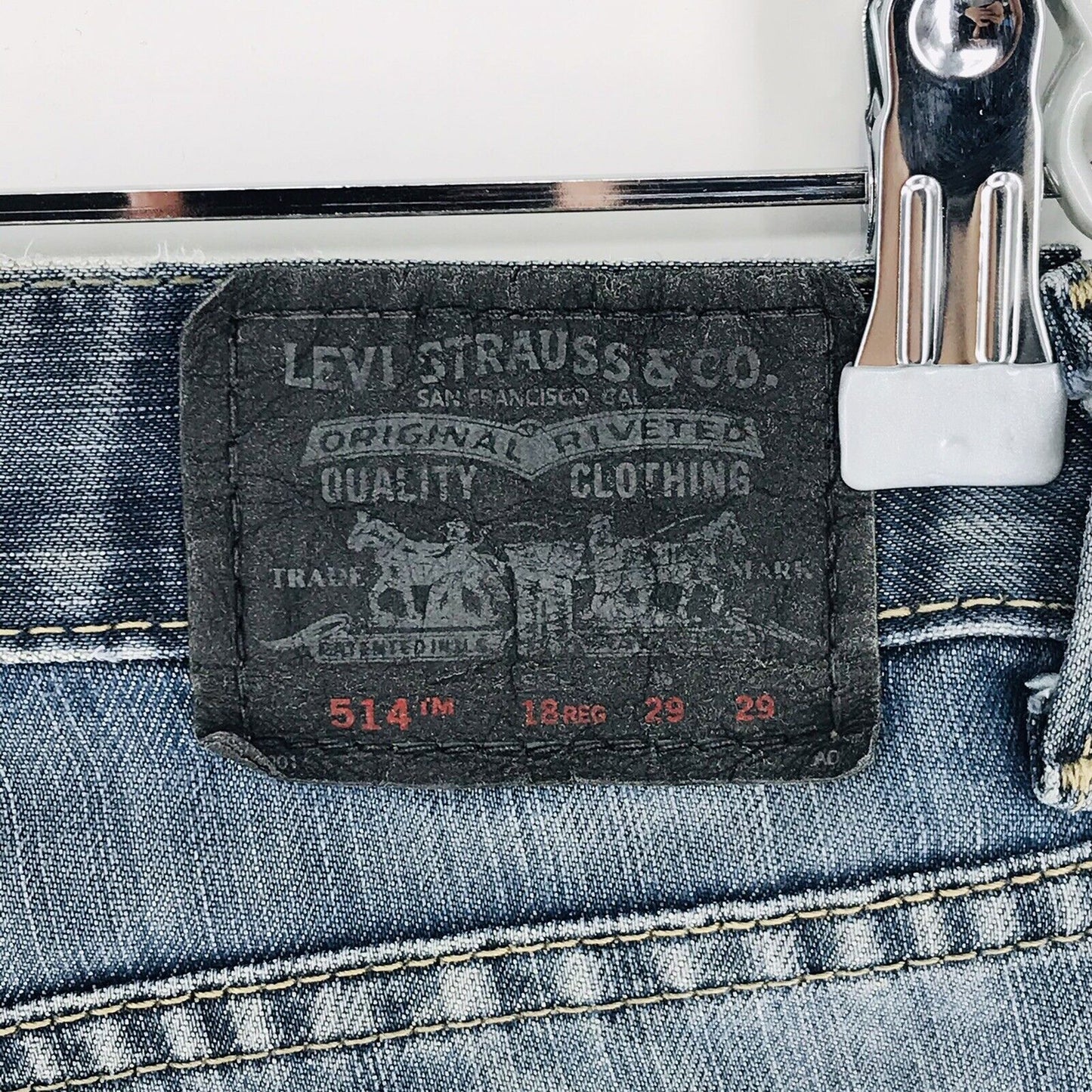 Vintage Levi's 514 Boys Blue Slim Straight Fit Distressed Jeans 18 Reg / W29 L32