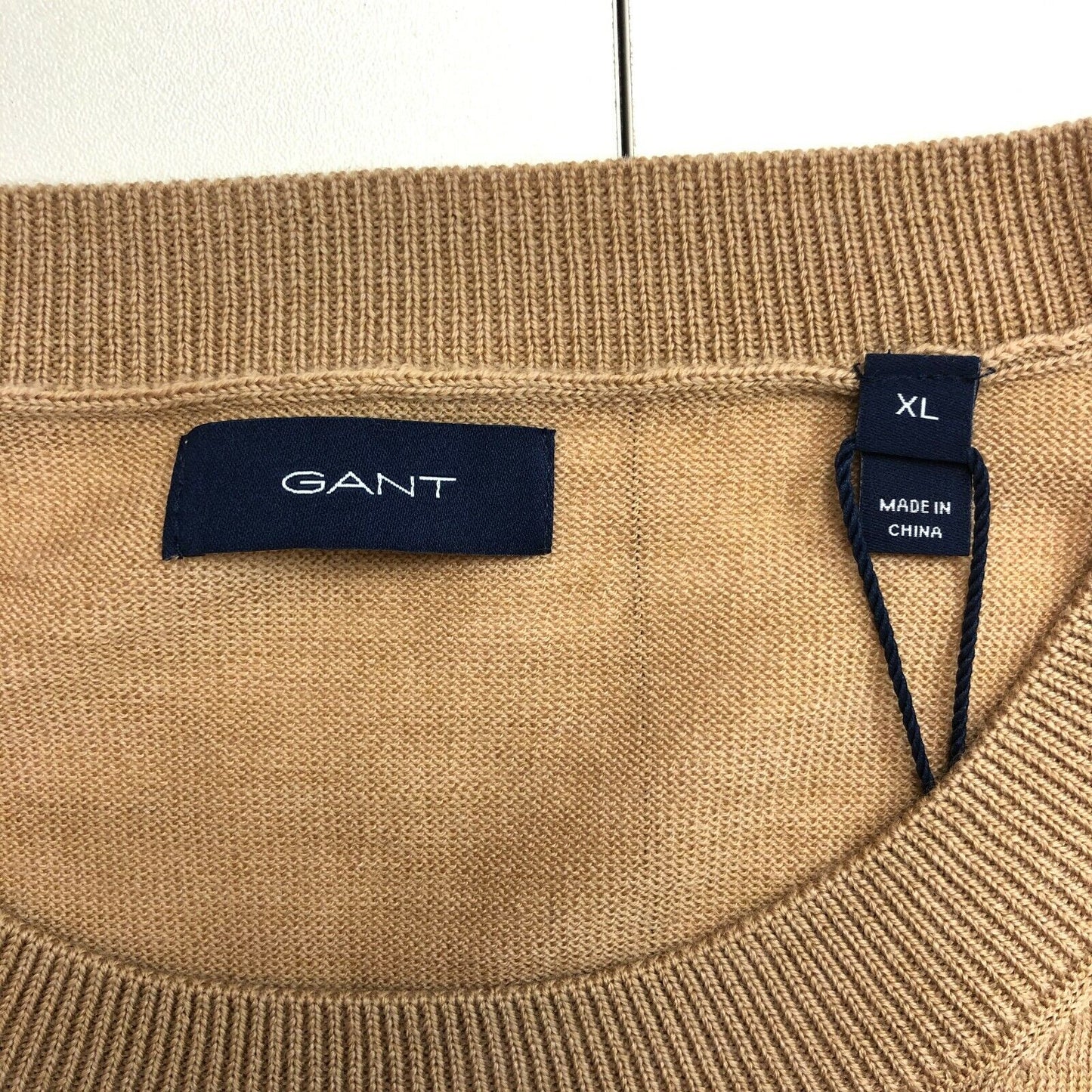 GANT Brauner Pullover mit Rundhalsausschnitt, waschbar, Merinowolle, Größe XL