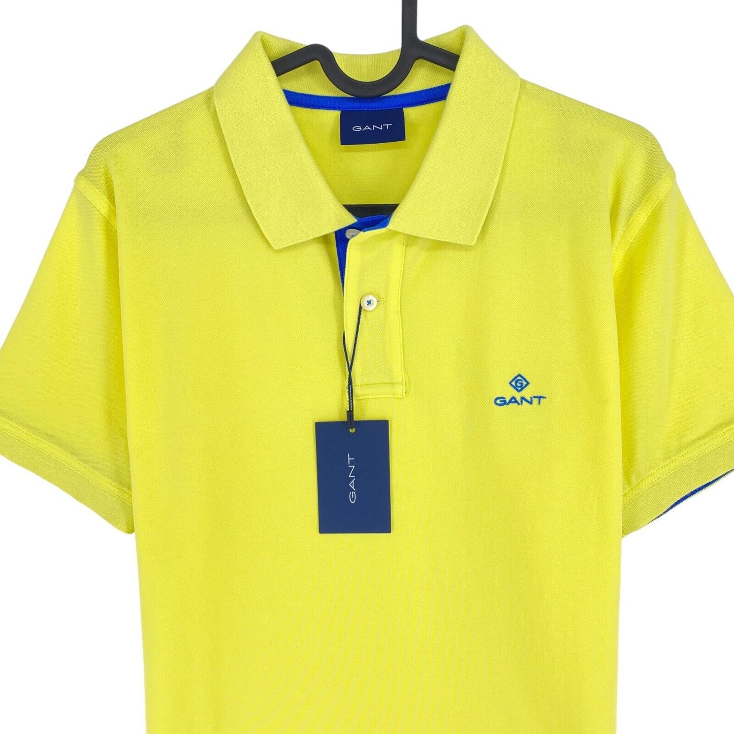 GANT Men Yellow Contrast Collar Pique Rugger Short Sleeve Polo Shirt Size M