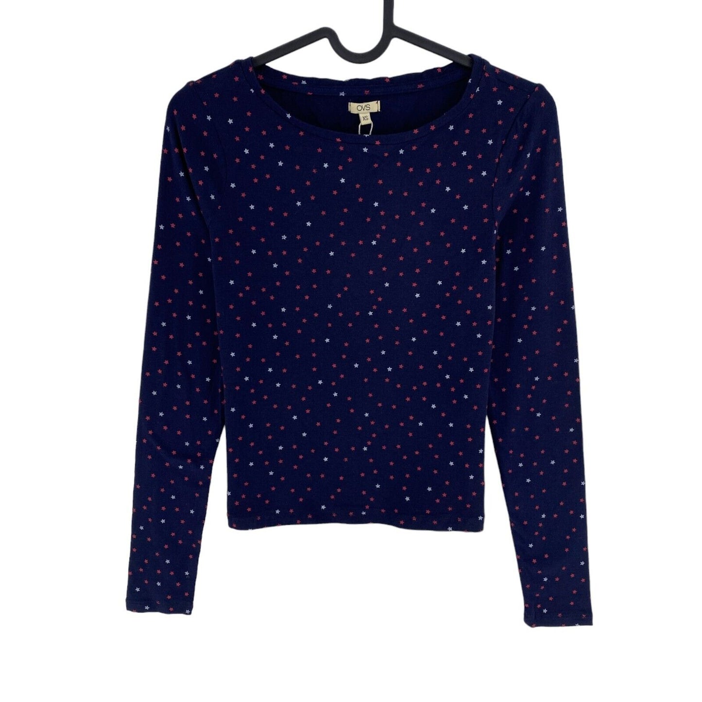 OVS Navy Blue Mini Star Print Long Sleeves Crew Neck T Shirt Size XS