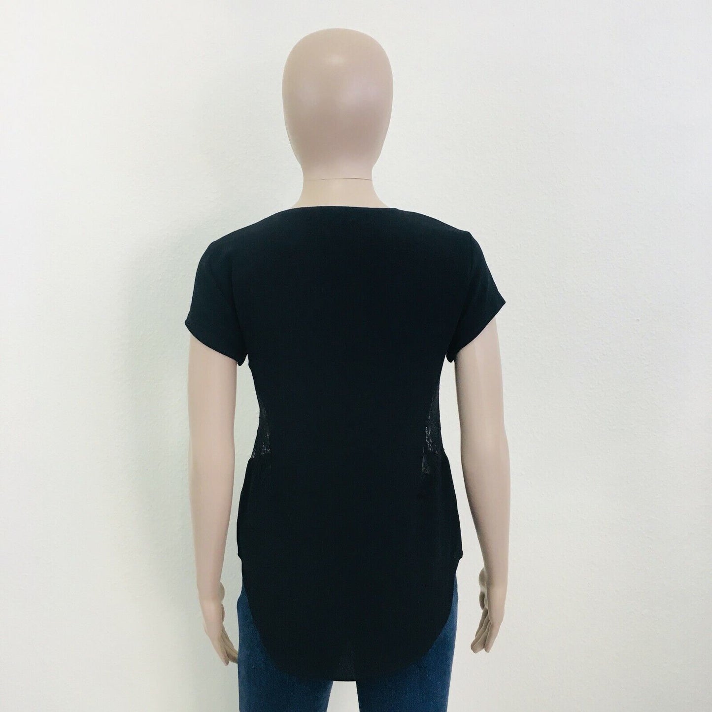 ZARA Noir V Neck T Shirt Top Blouse Taille XS