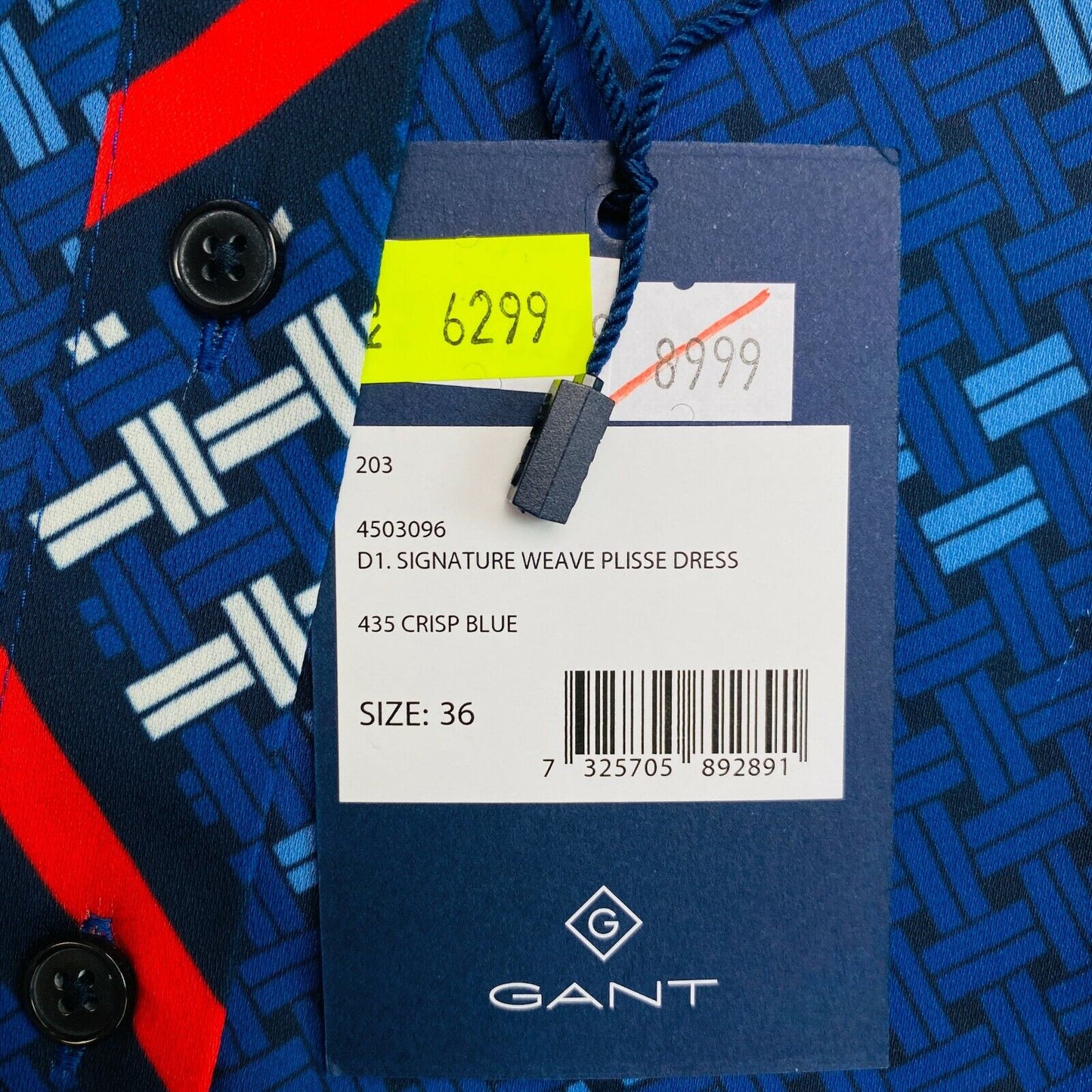 GANT Navy Blue Signature Weave Plisse Dress Size EU 36 UK 8 US 6