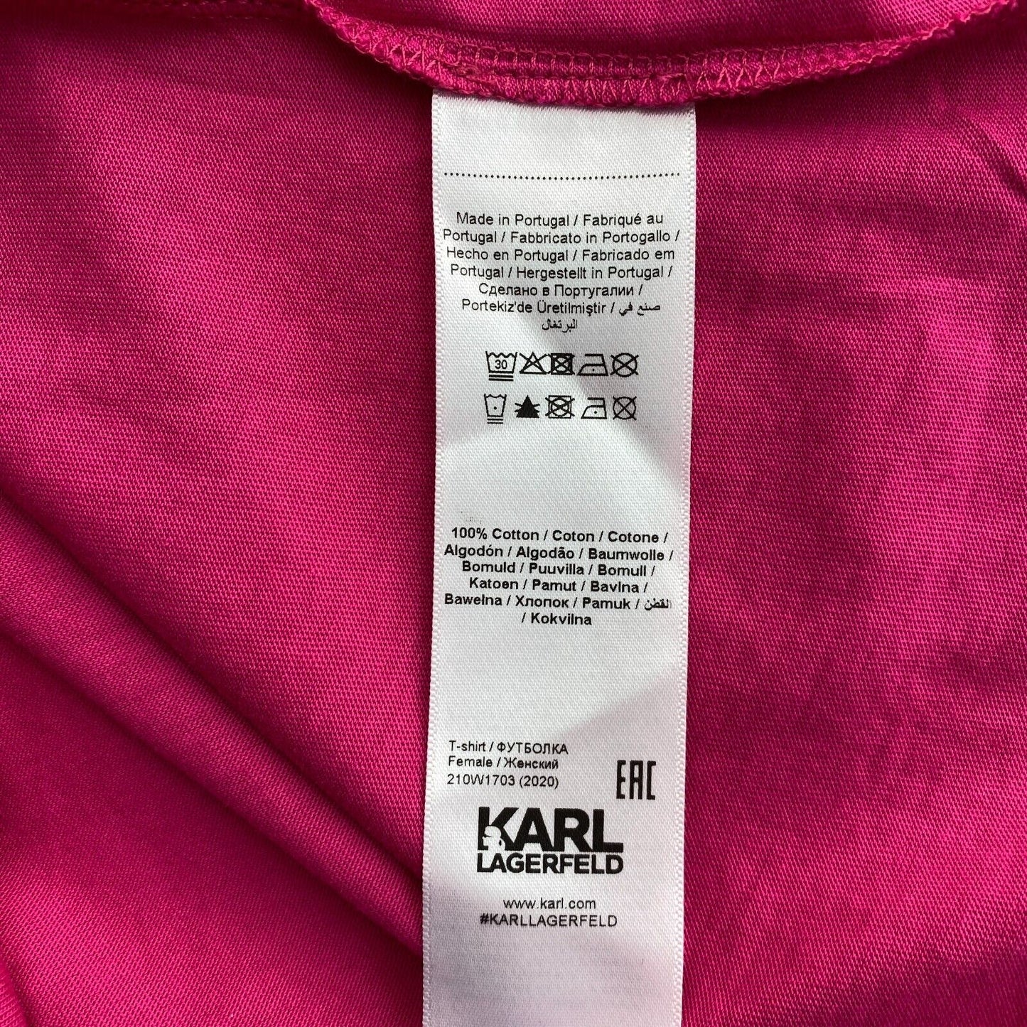 Karl Lagerfeld Pink Ikonik Karl Outline Rundhals-T-Shirt Größe S