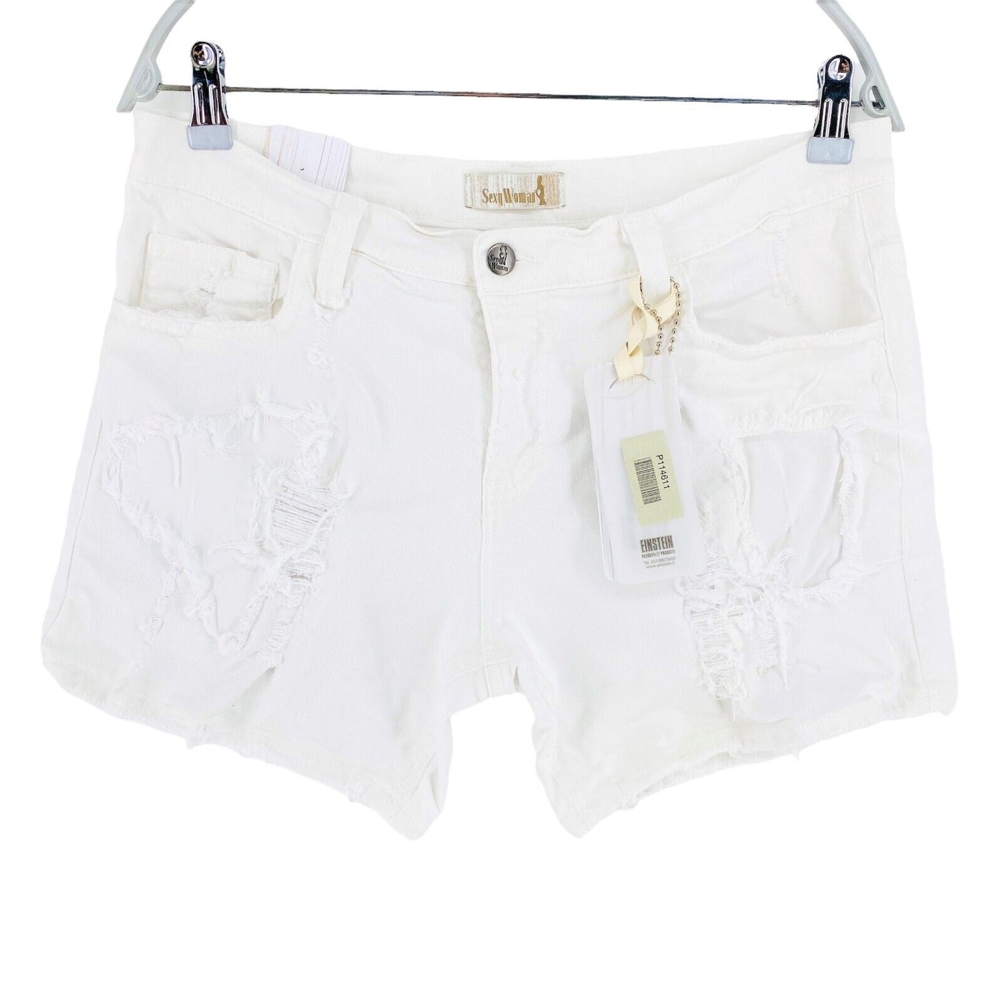 RRP €119 Sexy Woman White Ripped Denim Bermuda Shorts Size L