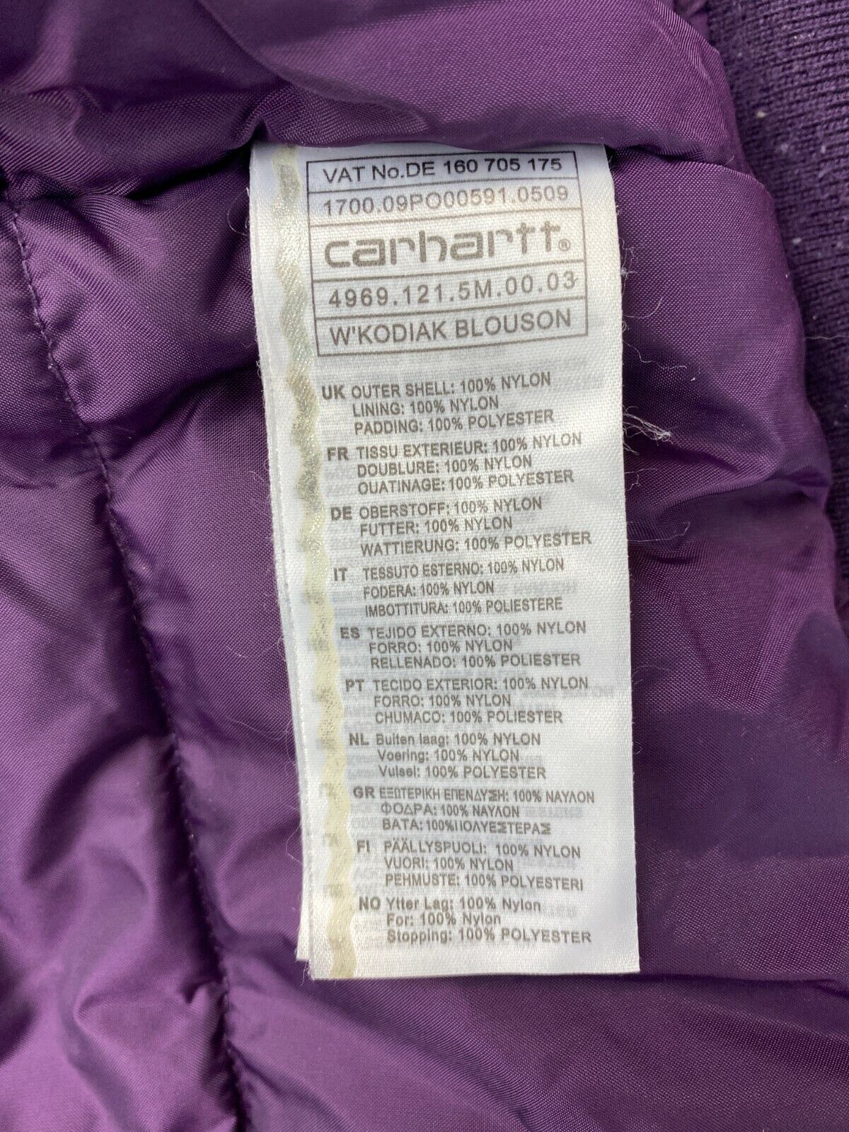 CARHARTT Purple Hooded Padded Jacket Coat Size M