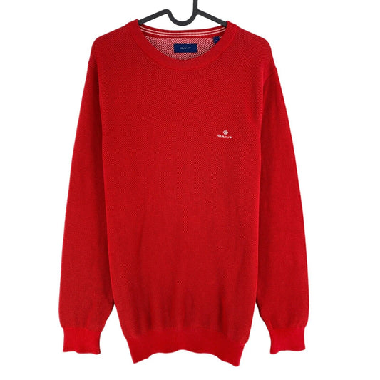 GANT Red Cotton Pique Crew Neck Sweater Pullover Size L