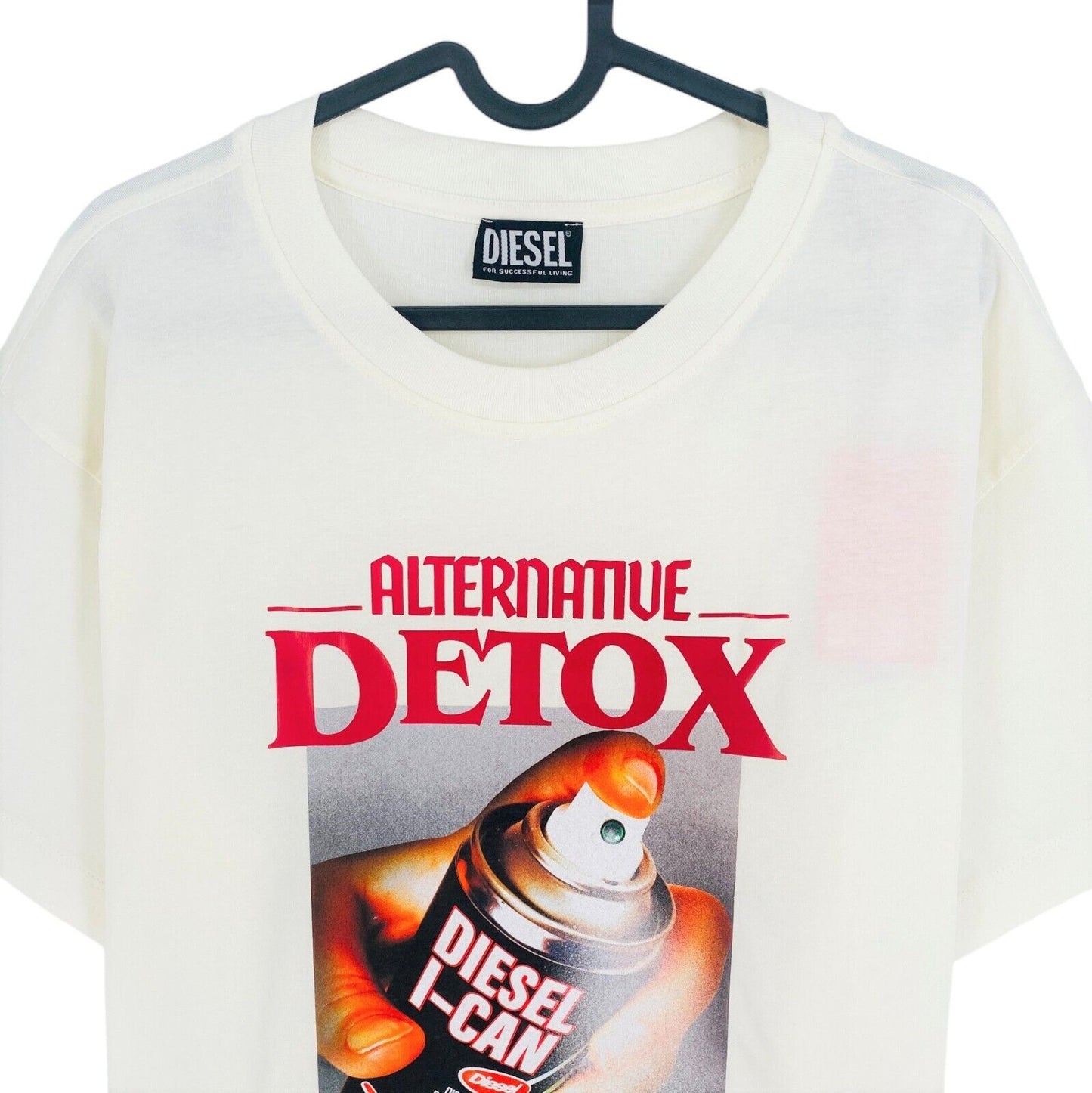 DIESEL Blanc avec Spray Can Print Crew Neck T Shirt Taille M