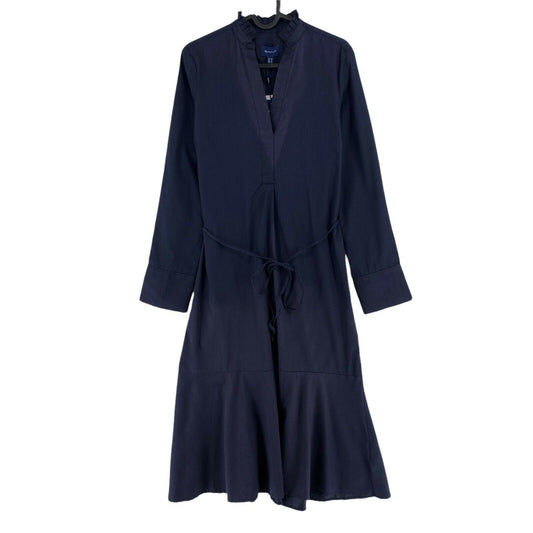 GANT Marineblaues Tech Prep-Hemdkleid mit Rüschen und V-Ausschnitt, Größe EU 36 UK 10 US 6