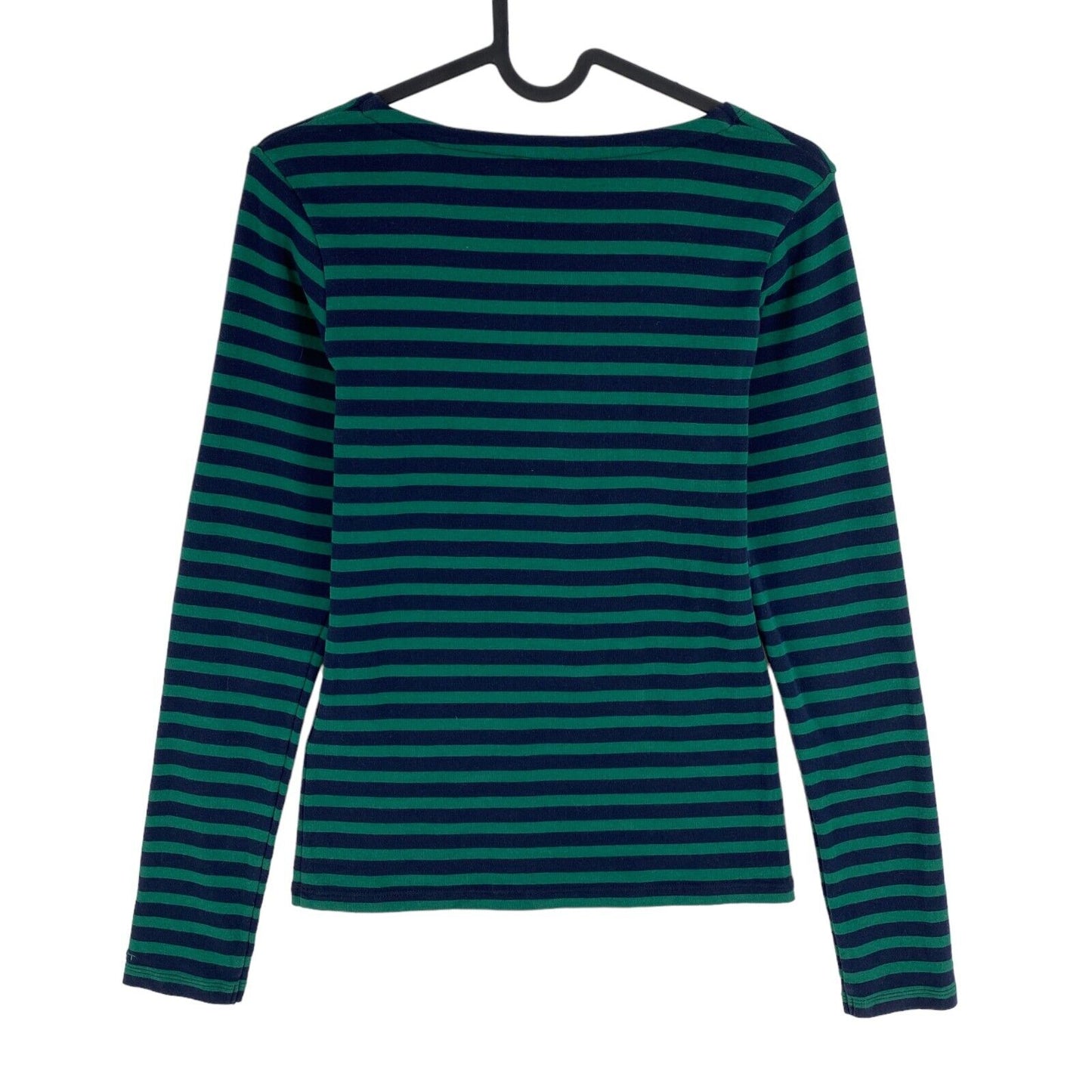 GANT Green Striped 1x1 Rib Long Sleeves Scoop Neck T Shirt Size XS