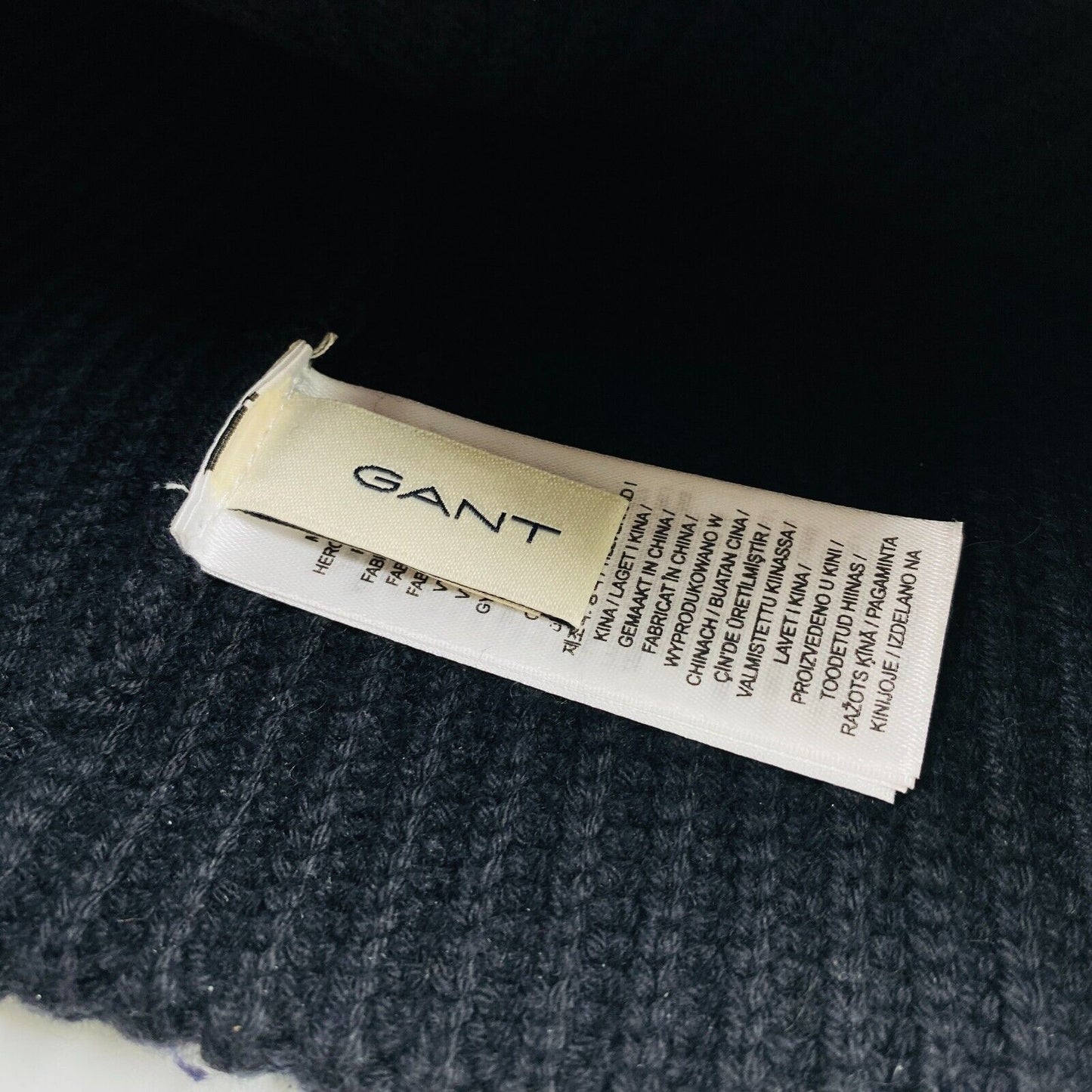 GANT Unisex Adult Black Cotton Wool Blend Knit Beanie Winter Hat One Size