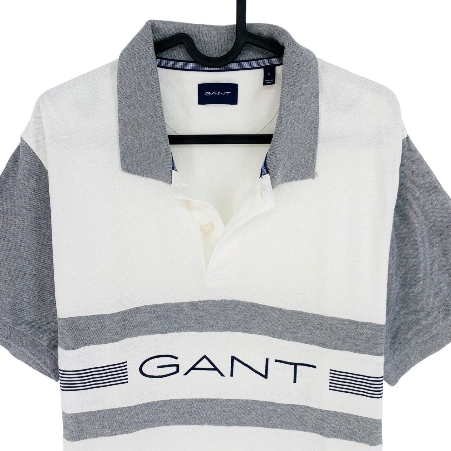 GANT Weißes Piqué-Rugger-Poloshirt mit Kragen, Größe L