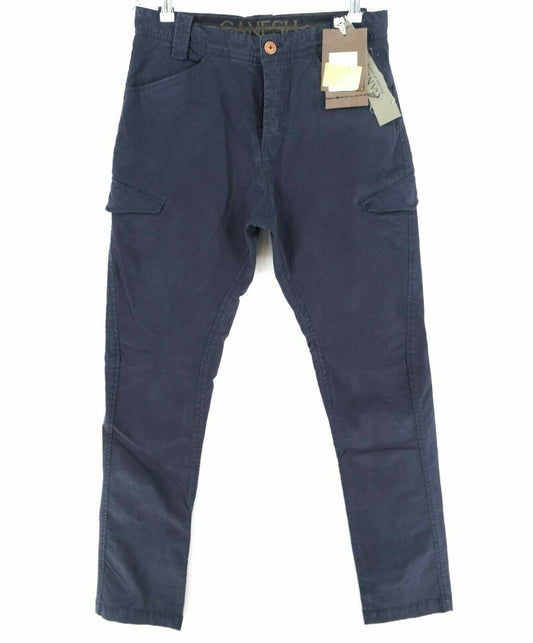 GANESH Navy Blue Skinny Fit Chino Cargo Pants Trousers Size W30