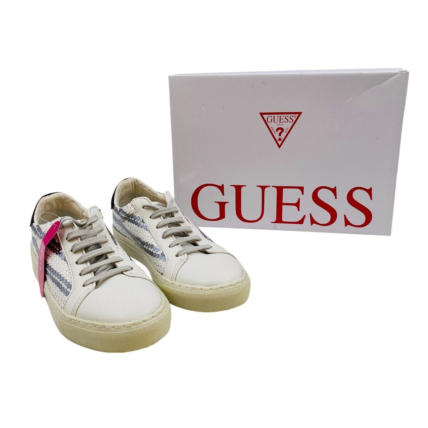 GUESS Women White Sequin Leather Sneakers Trainers Shoes EUR 35 US 5 UK 2.5