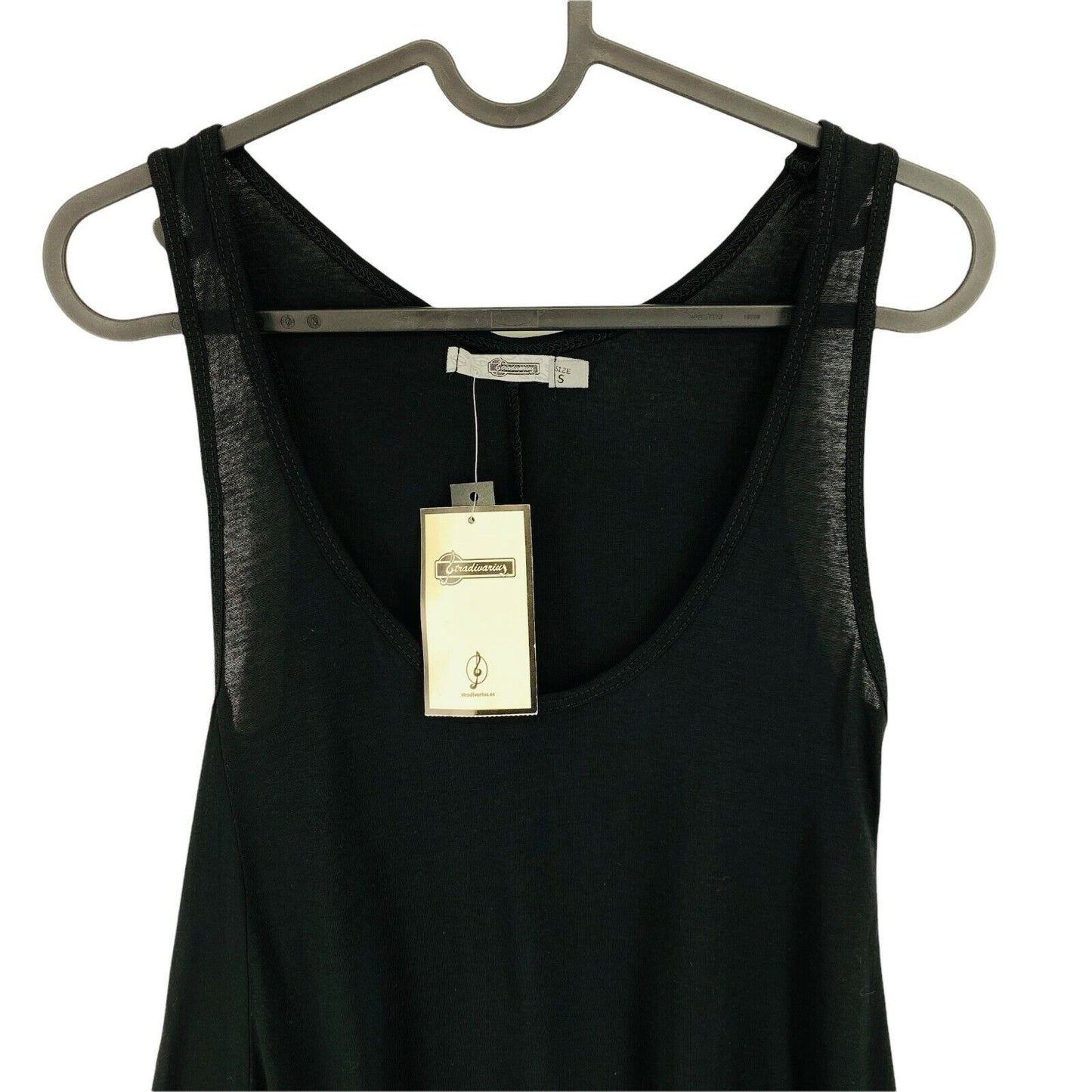 STRADIVARIUS Black Scoop Neck Tank Top Size S