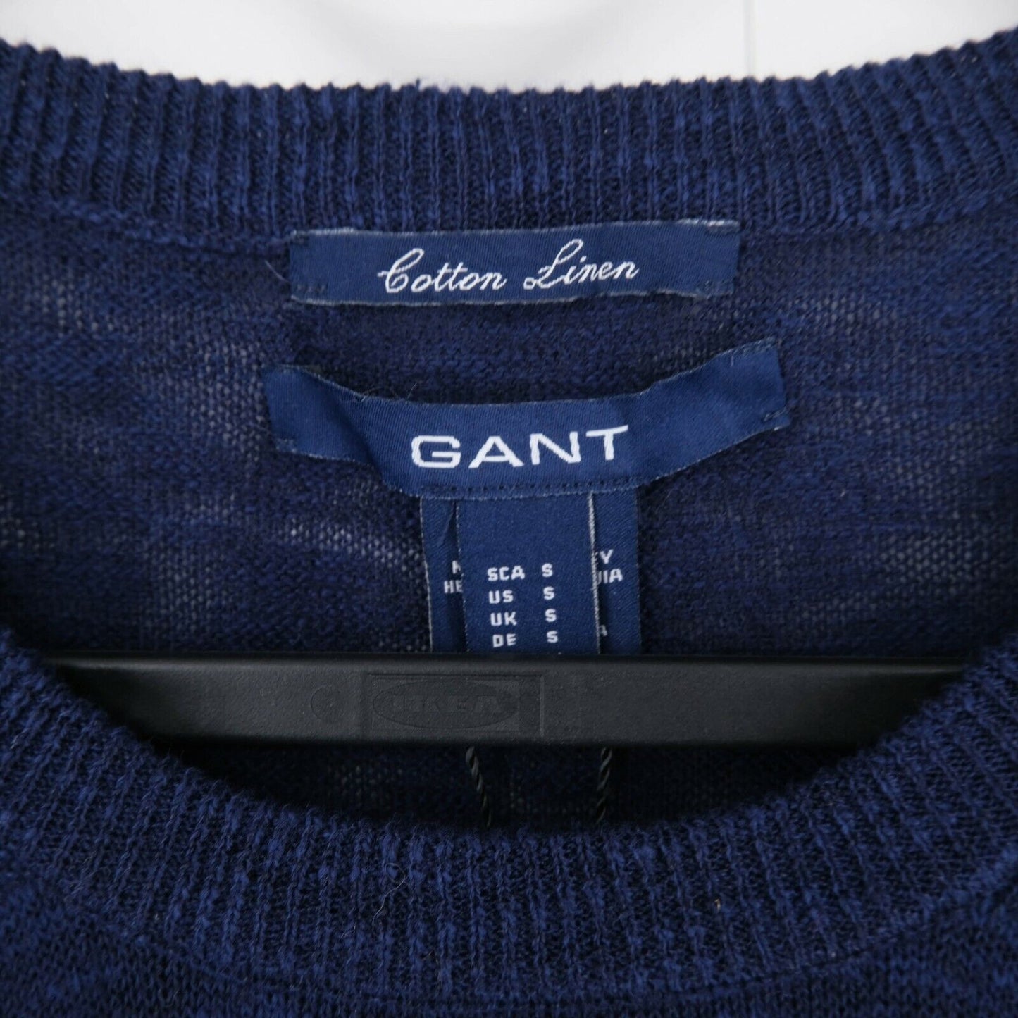 GANT Blue Cotton Linen Crew Neck Jumper Pullover Sweater Size S