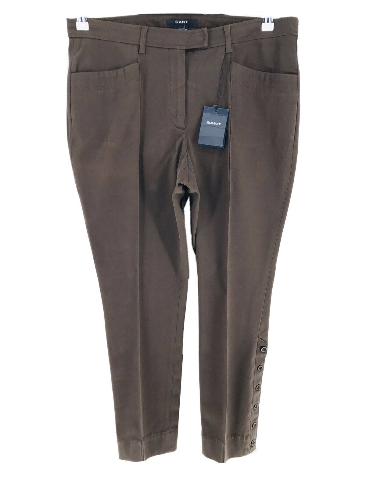 €185 GANT Damen Braun Slim Fit Bundfalten Chino Hose EUR 44 US 14 UK 18 W34