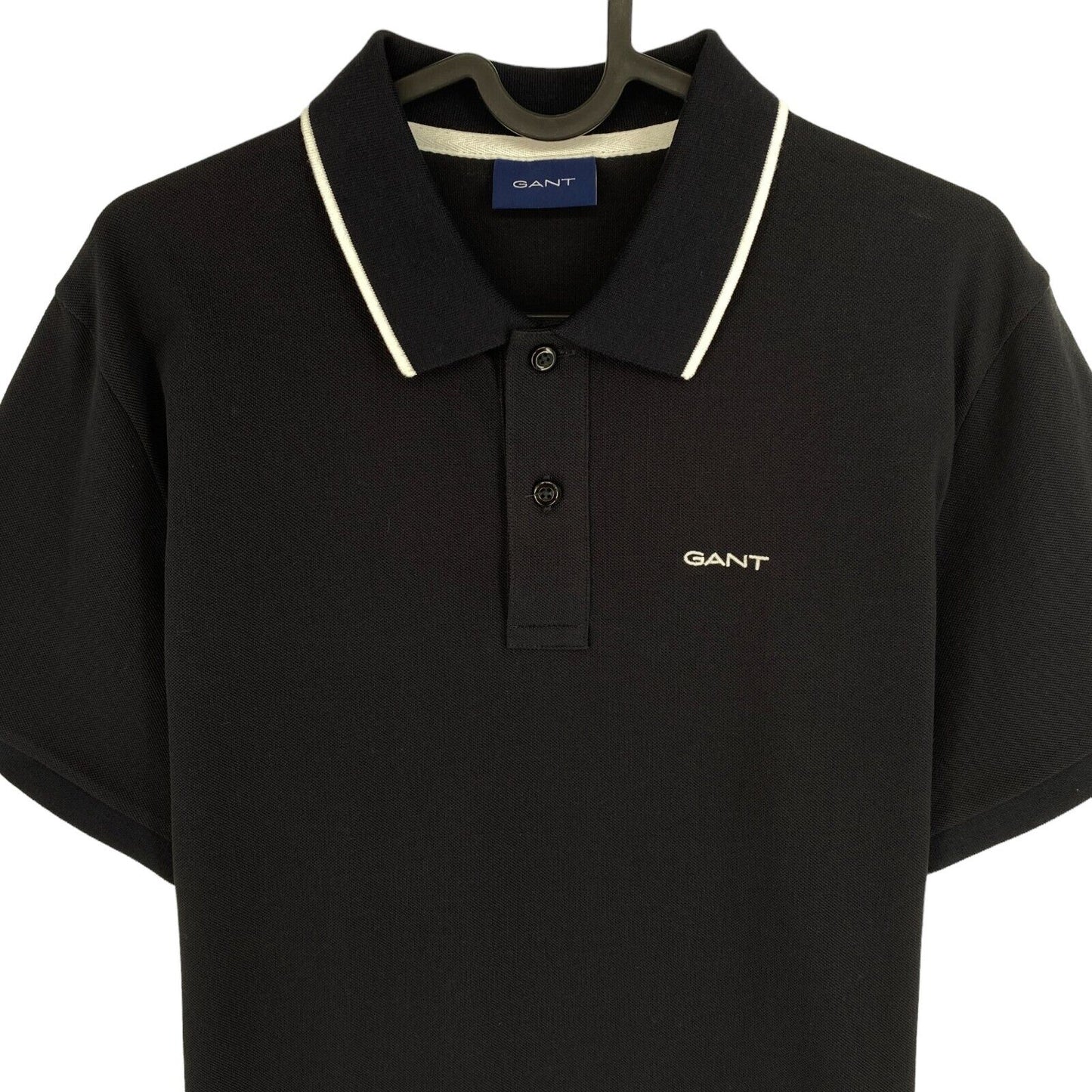 GANT Men Black Contrast Tipping Pique Short Sleeves Polo Shirt Size M