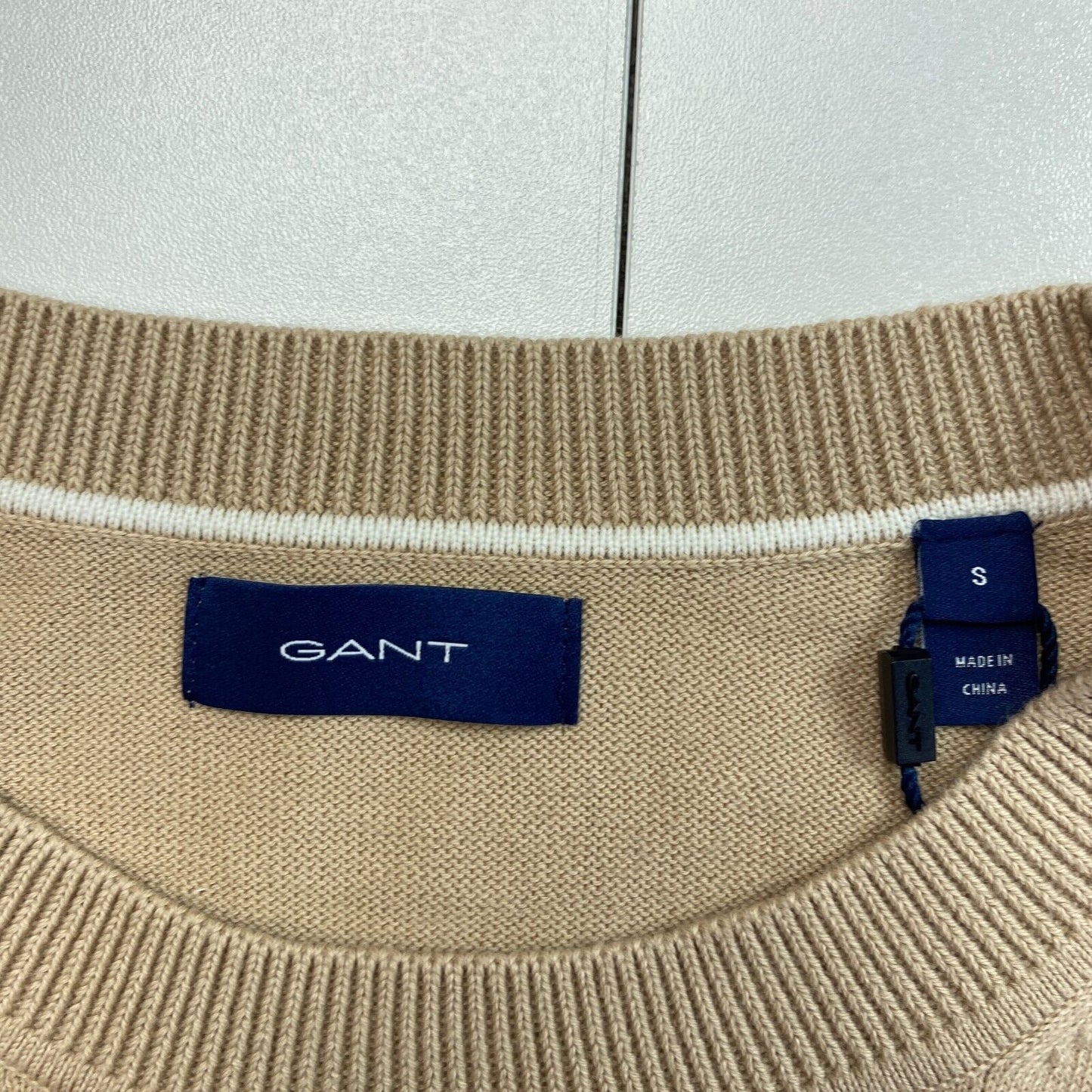 GANT Pullover mit Rundhalsausschnitt, hellbraun, Baumwolle, bretonische Streifen, Größe S