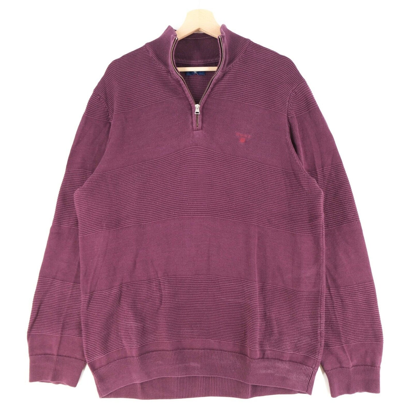 GANT Bordeaux Red Zip Neck 100% Cotton Jumper Sweater Pullover Size L