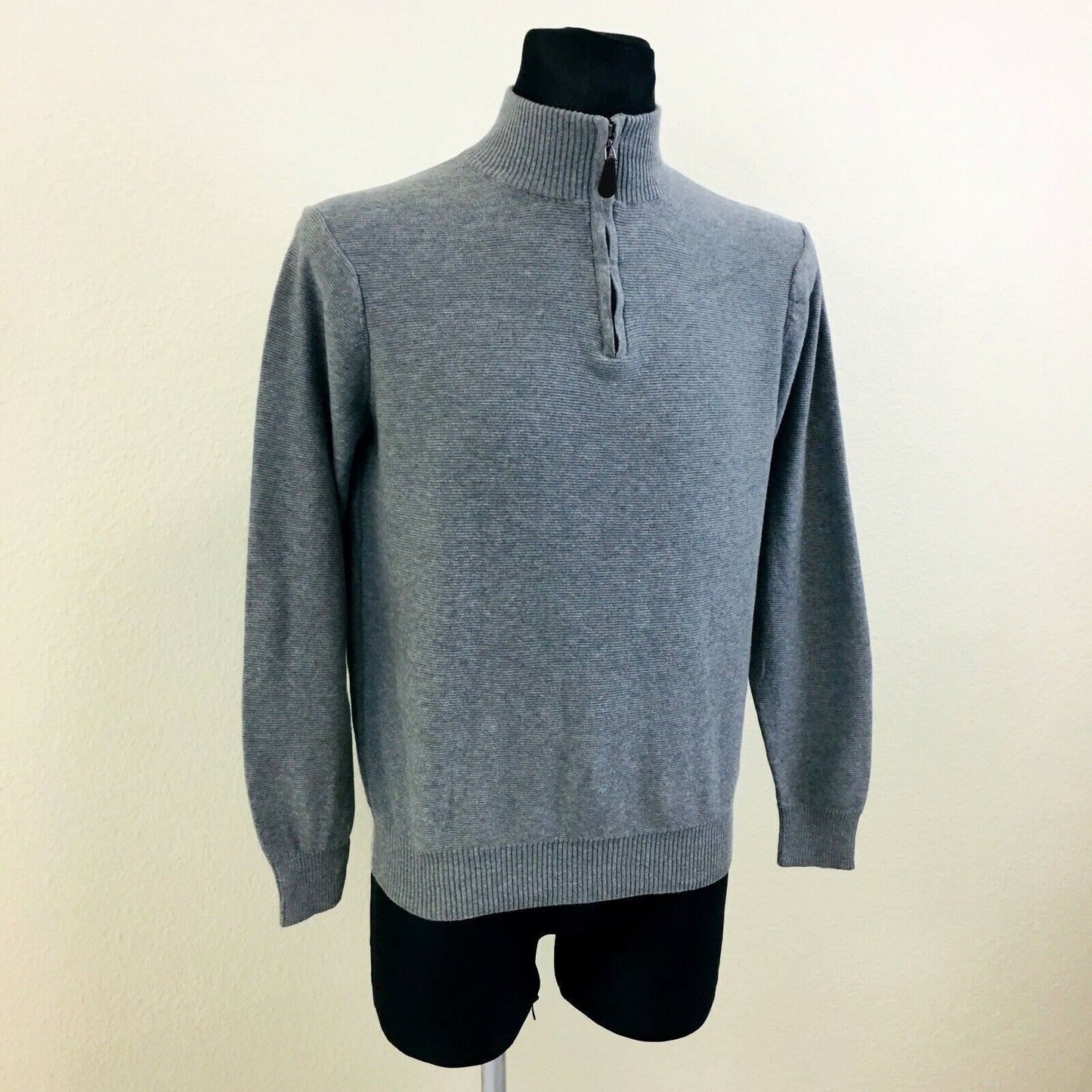 The Savile Row Company Men Grey Zip Neck Cotton Sweater Jumper Size M