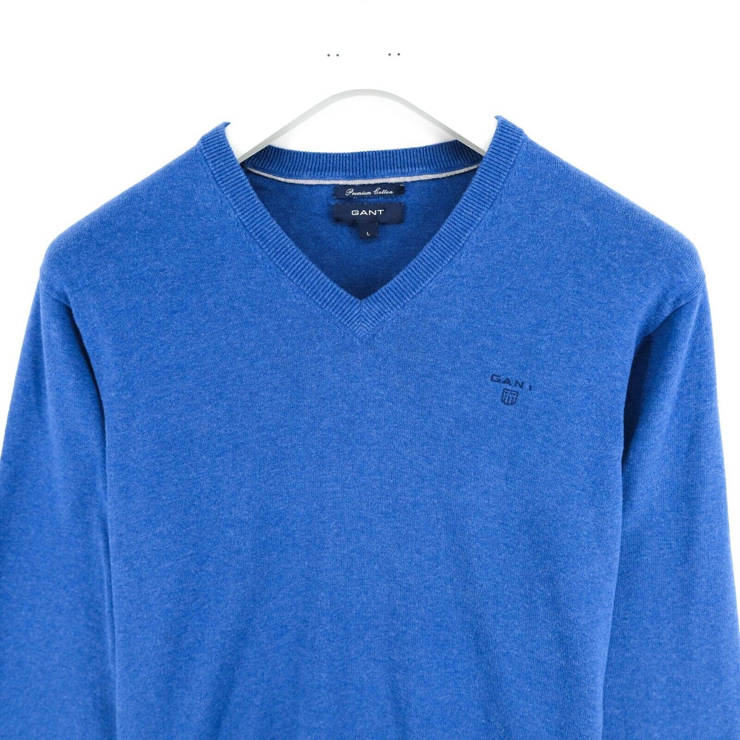 GANT Blue V Neck Premium Cotton Sweater Jumper Size L