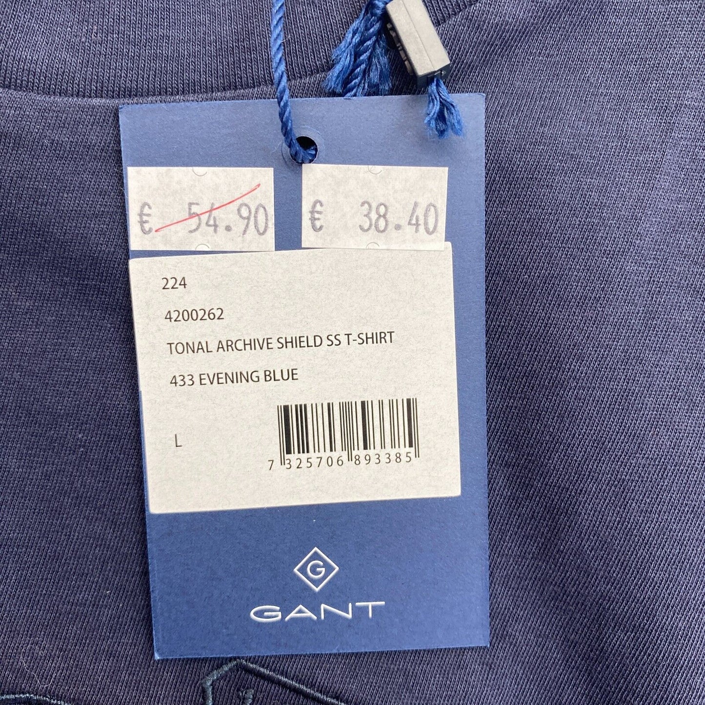 GANT Women Navy Blue Tonal Archive Shield Crew Neck SS T Shirt Size L