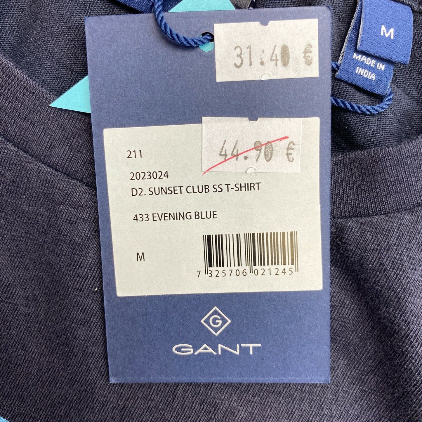 GANT Navy Blue Sunset Club Crew Neck T Shirt Size M