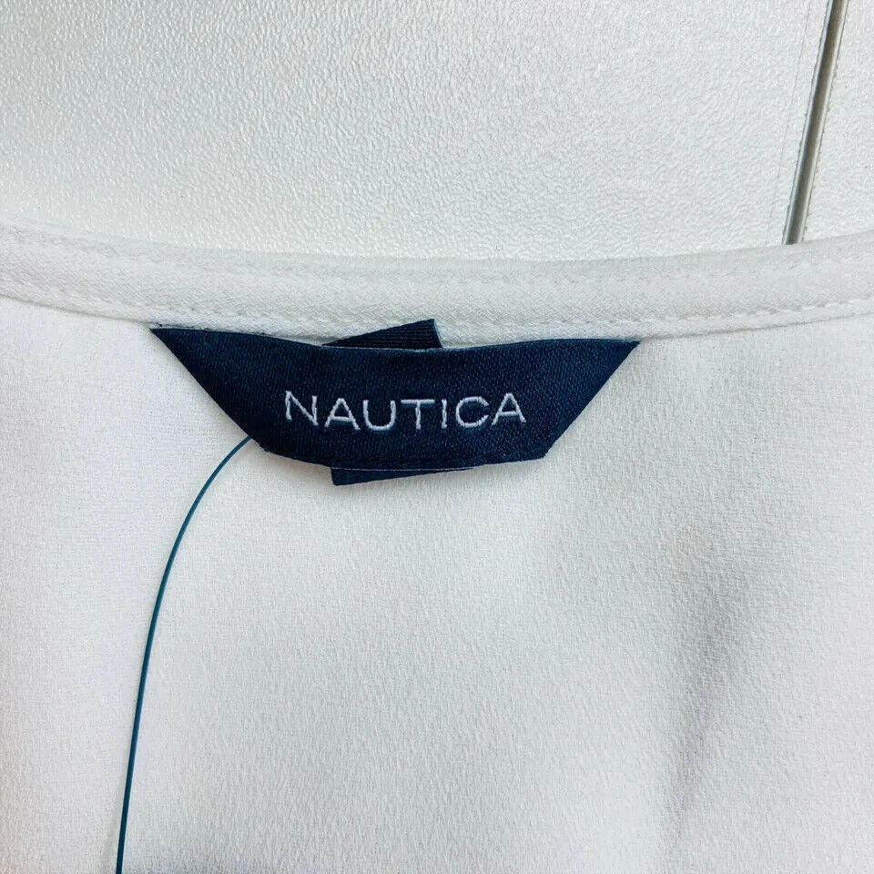 NAUTICA Women White Short Sleeves V Neck Blouse T-Shirt Size M